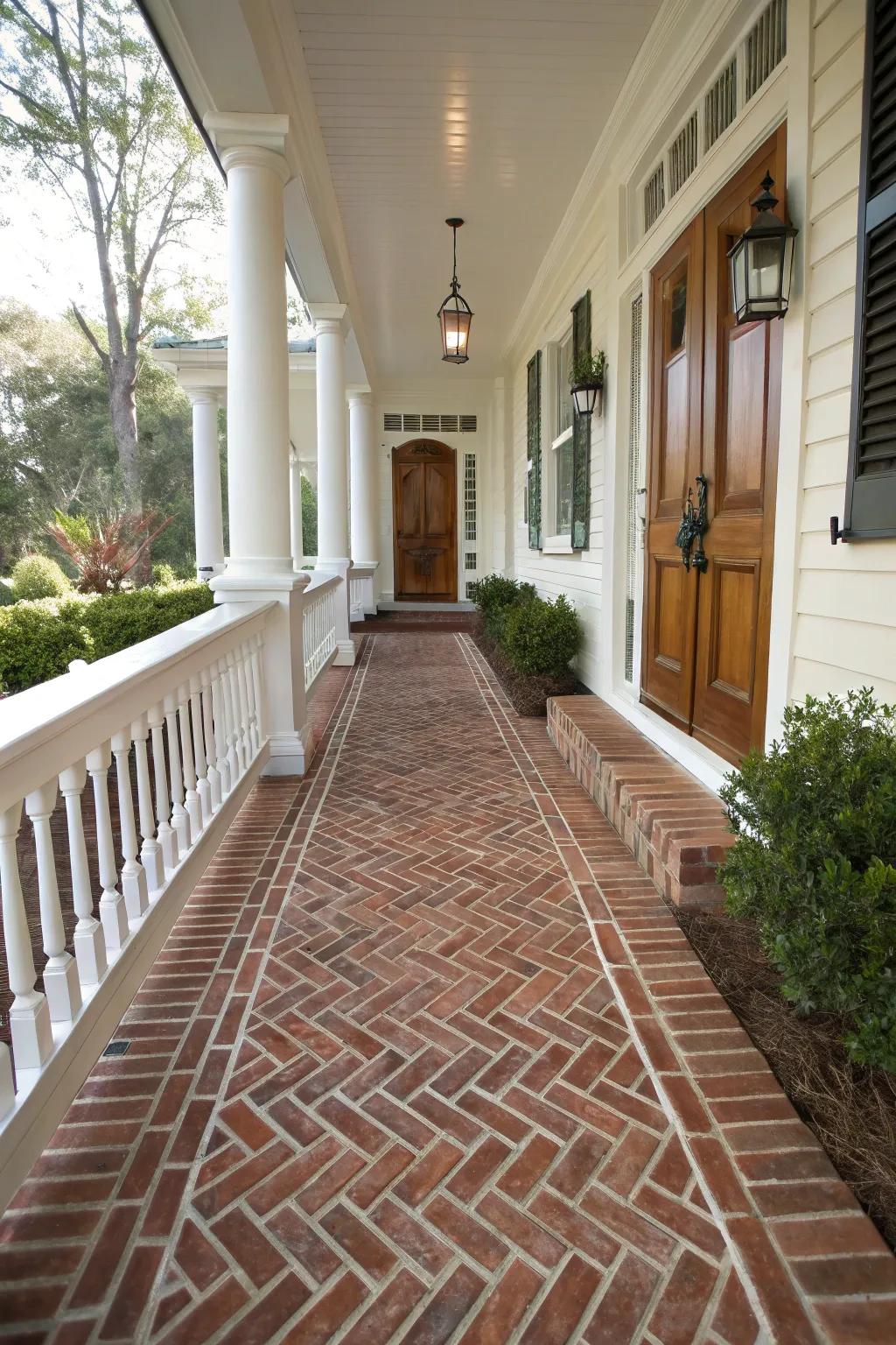 A classic brick walkway with a timeless appeal.