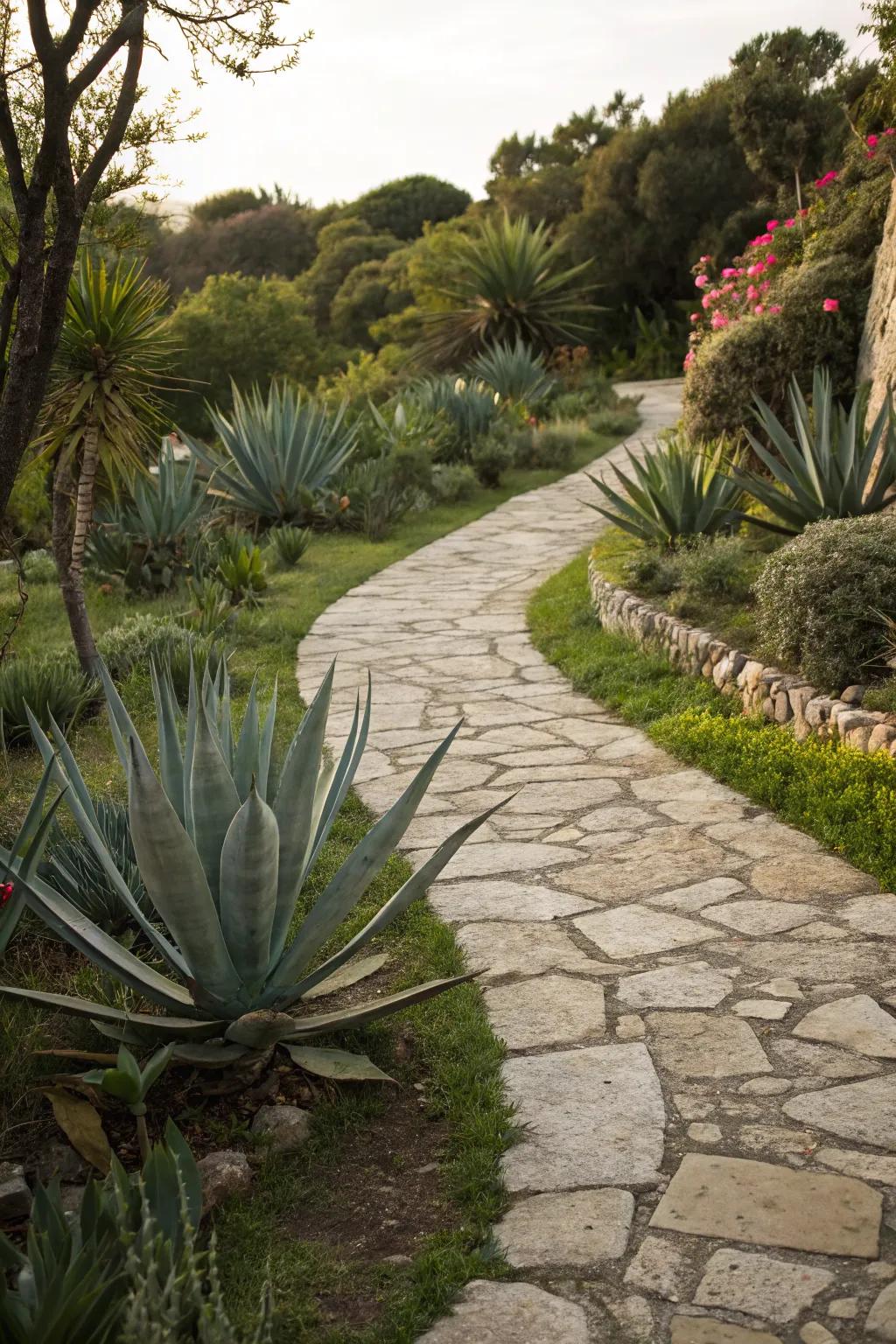 Invite exploration with stone pathways.
