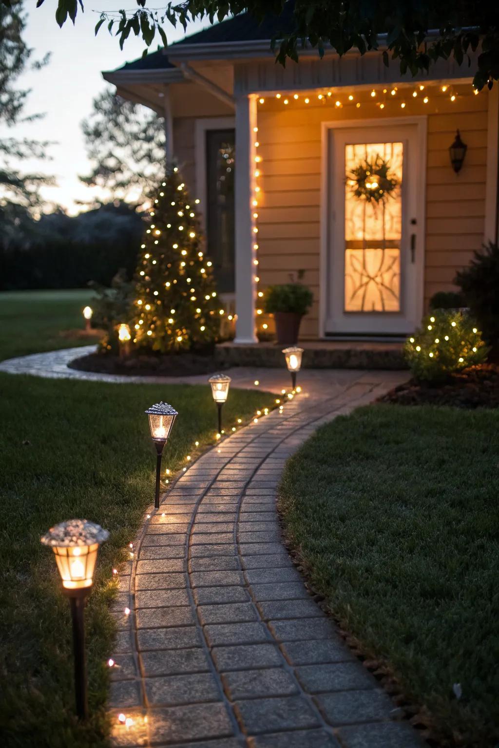 Illuminate your pathway to welcome guests with festive cheer.