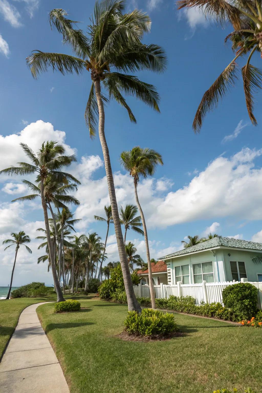 Palm trees add a tropical touch to your coastal landscape.