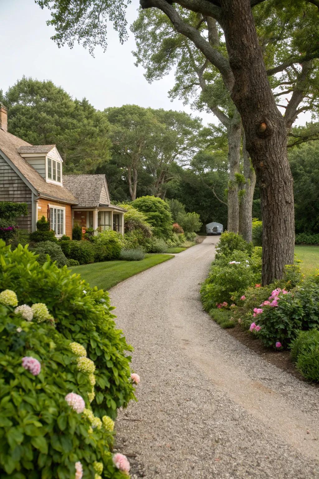 Gravel driveways offer a rustic charm that’s hard to beat.