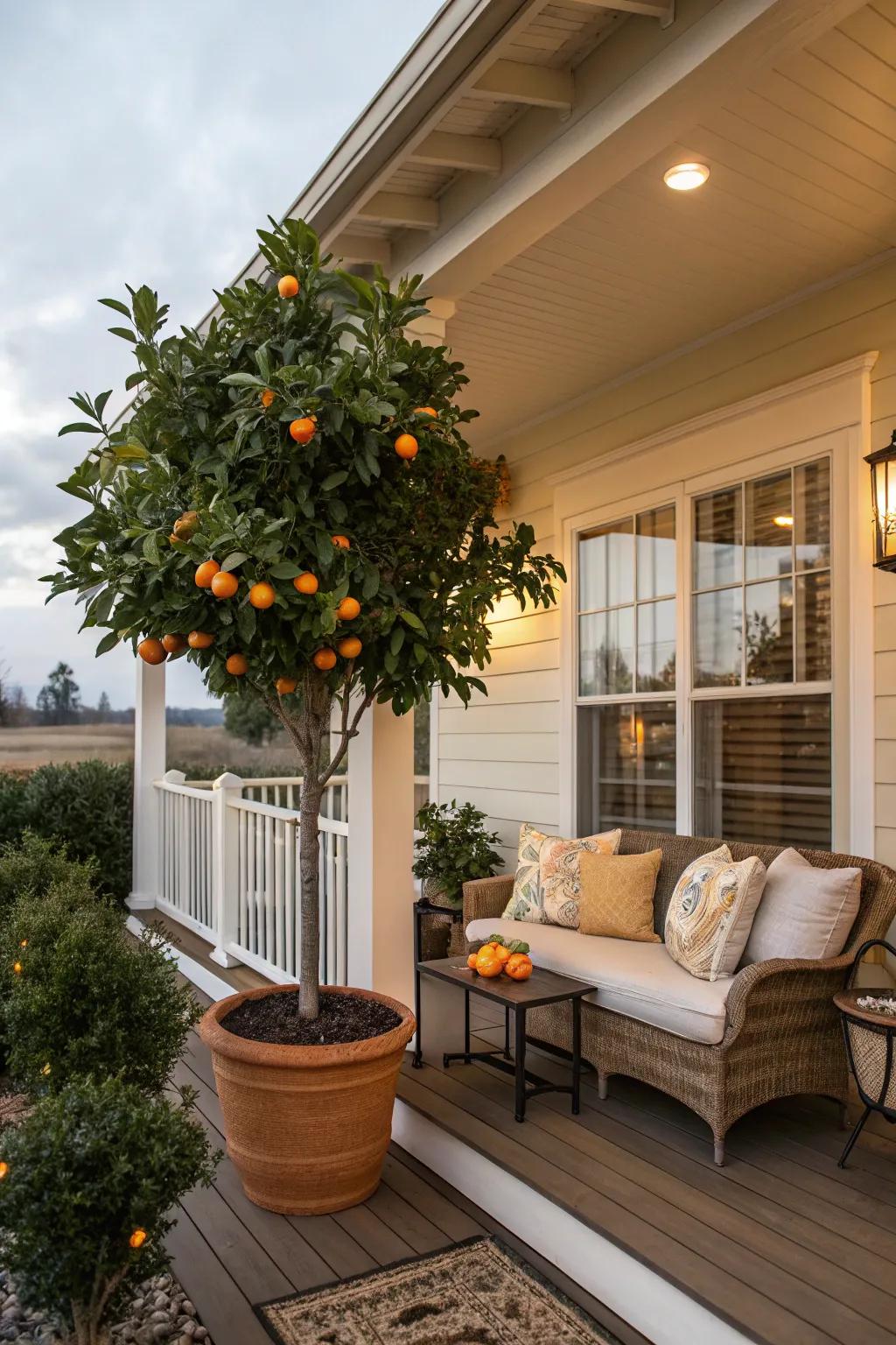 Container citrus trees bring a touch of the tropics to your front porch.