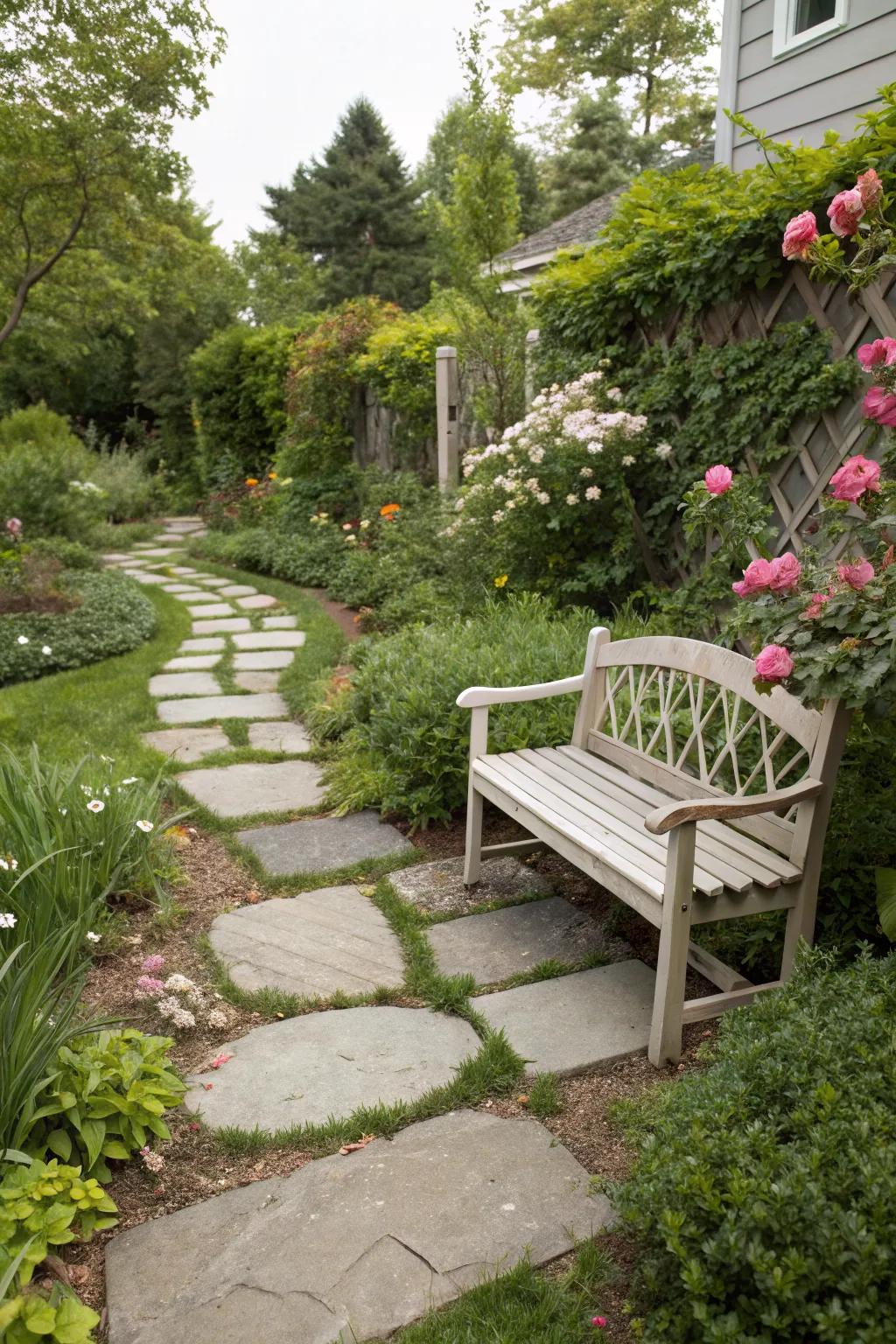 A bench that guides you through garden paths.