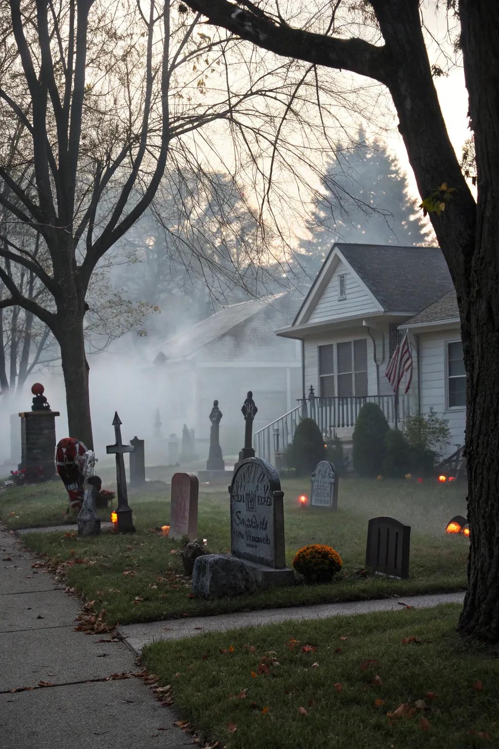 Fog machines create a haunting atmosphere.