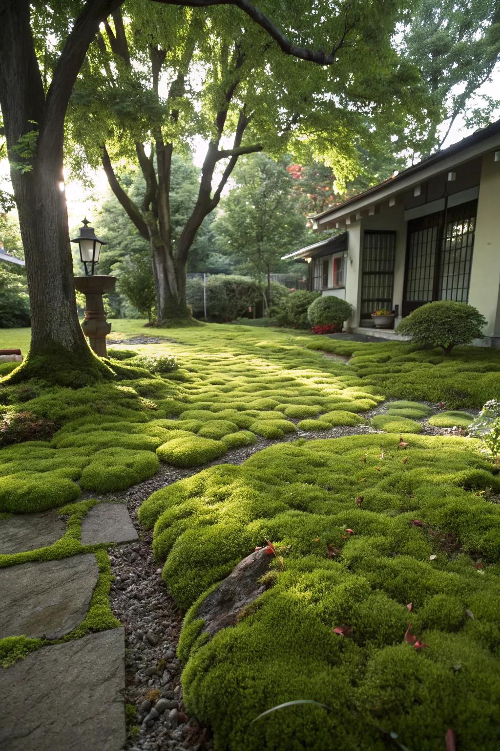 Moss offers a lush and vibrant alternative to grass.