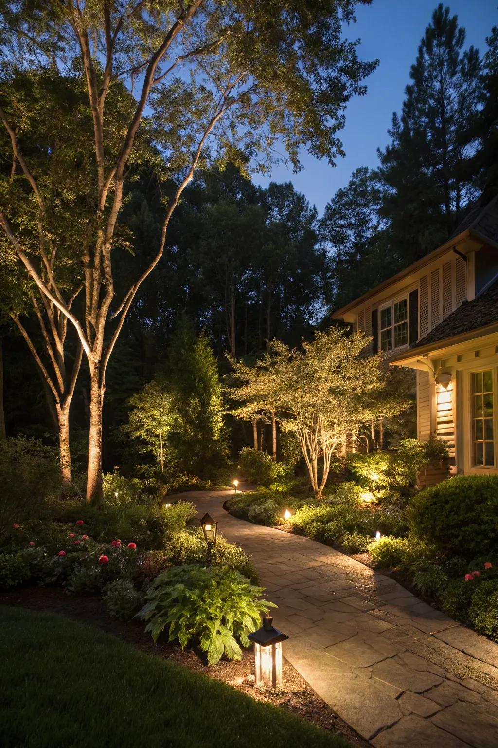 Enhance your garden's charm with landscape lighting.