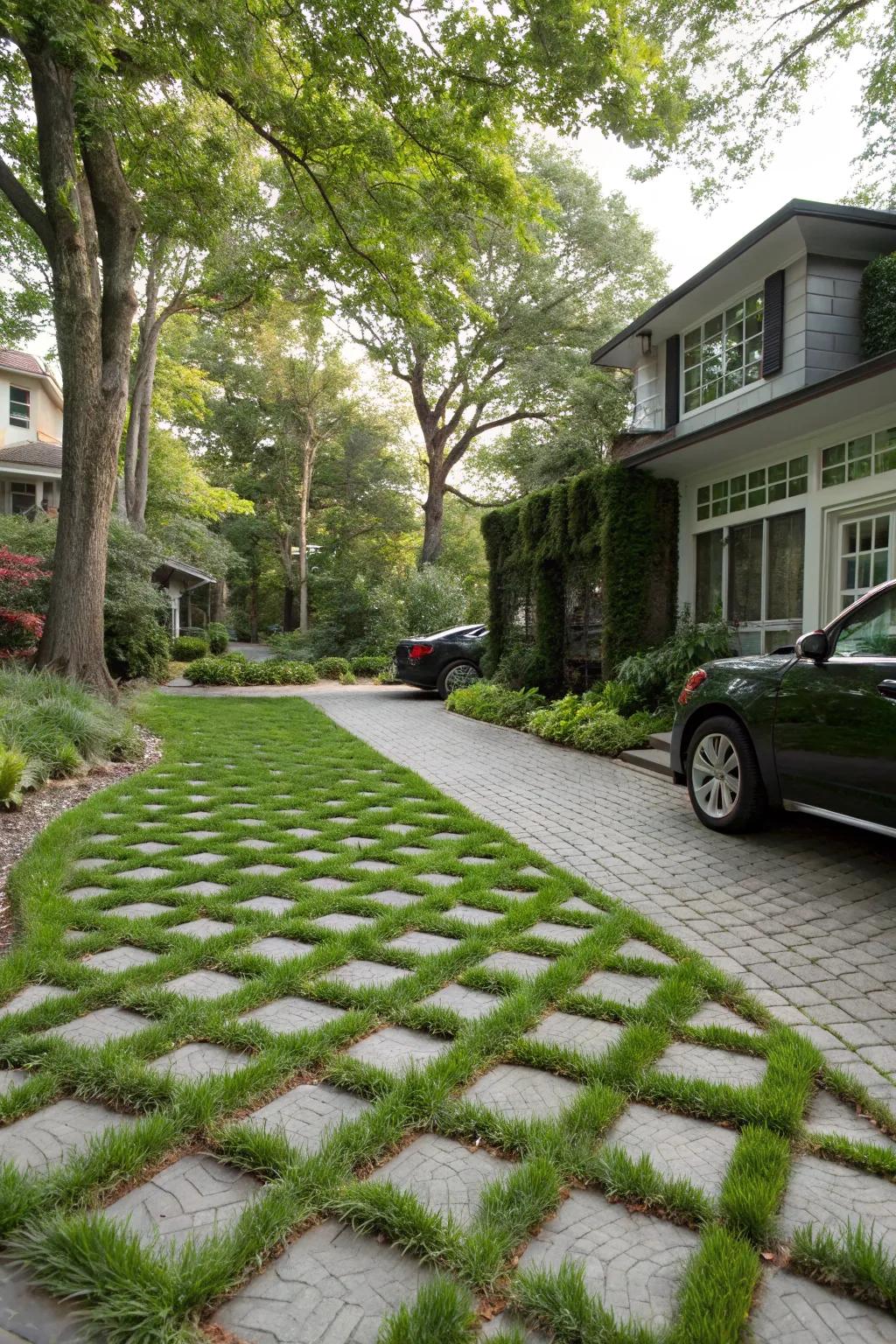 Eco-friendly grass pavers offering a green and sustainable parking solution.