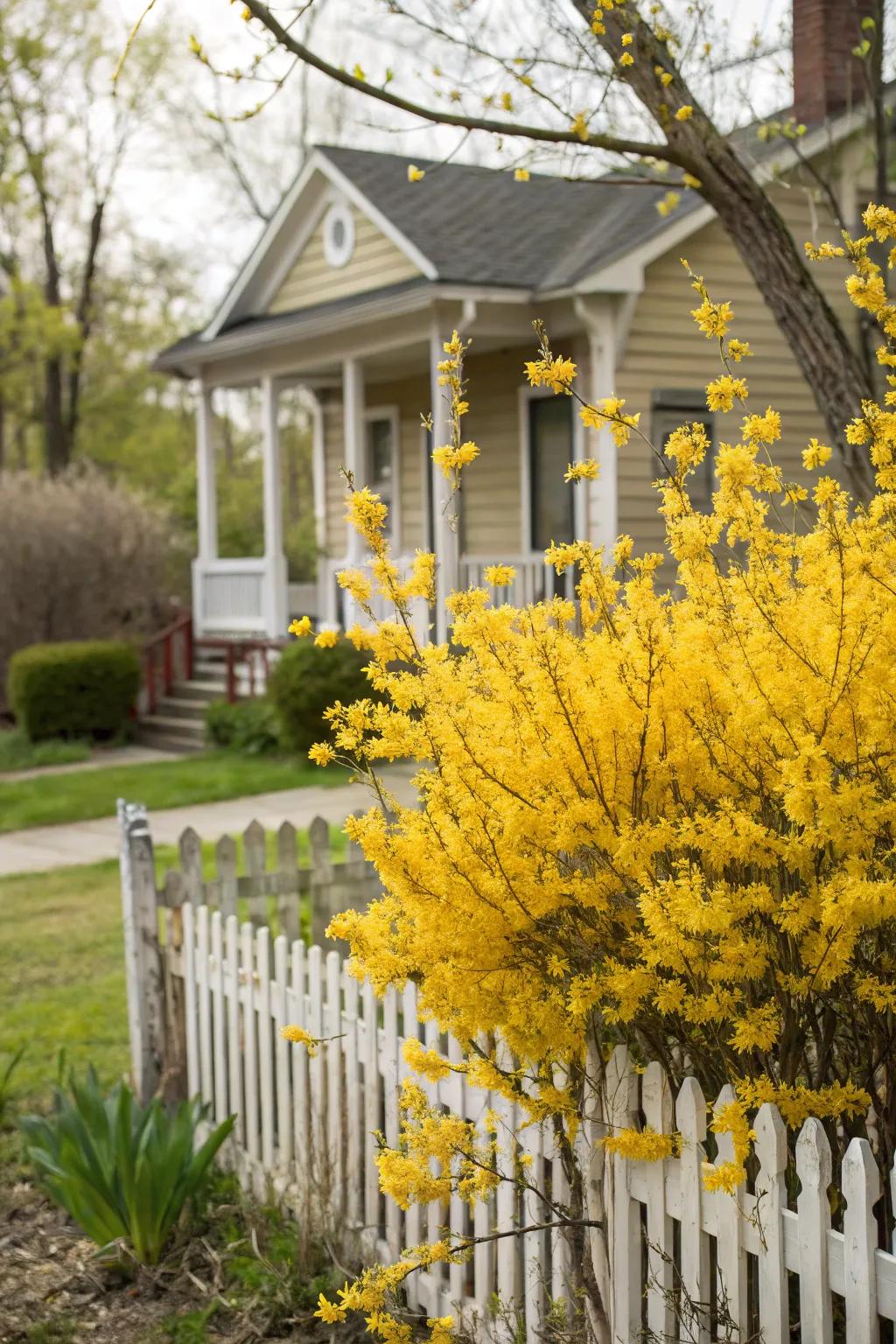 Forsythia: Brighten your privacy screen with springtime blooms.