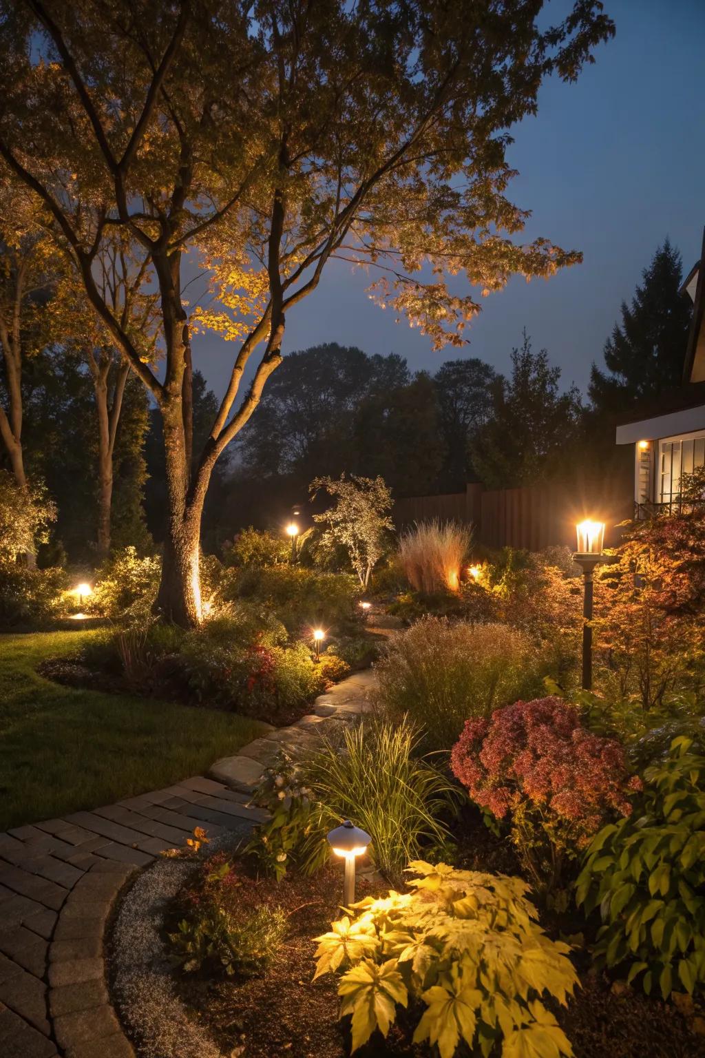 Showcase your greenery with dramatic solar spotlights.