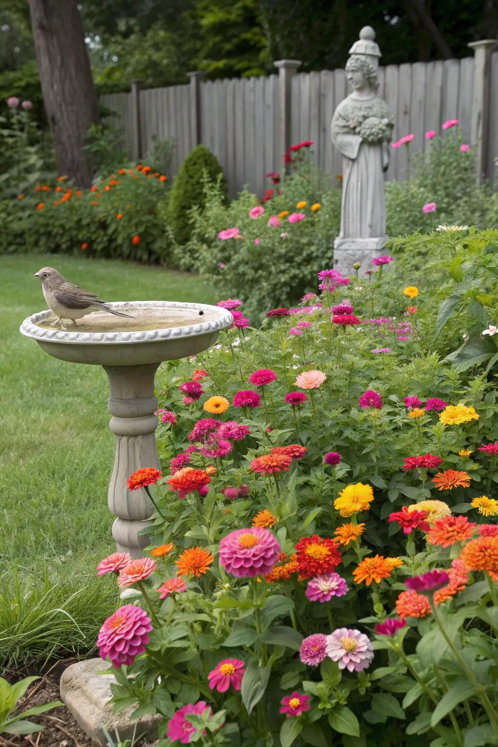 Enhance your zinnia garden with unique accessories for added charm.
