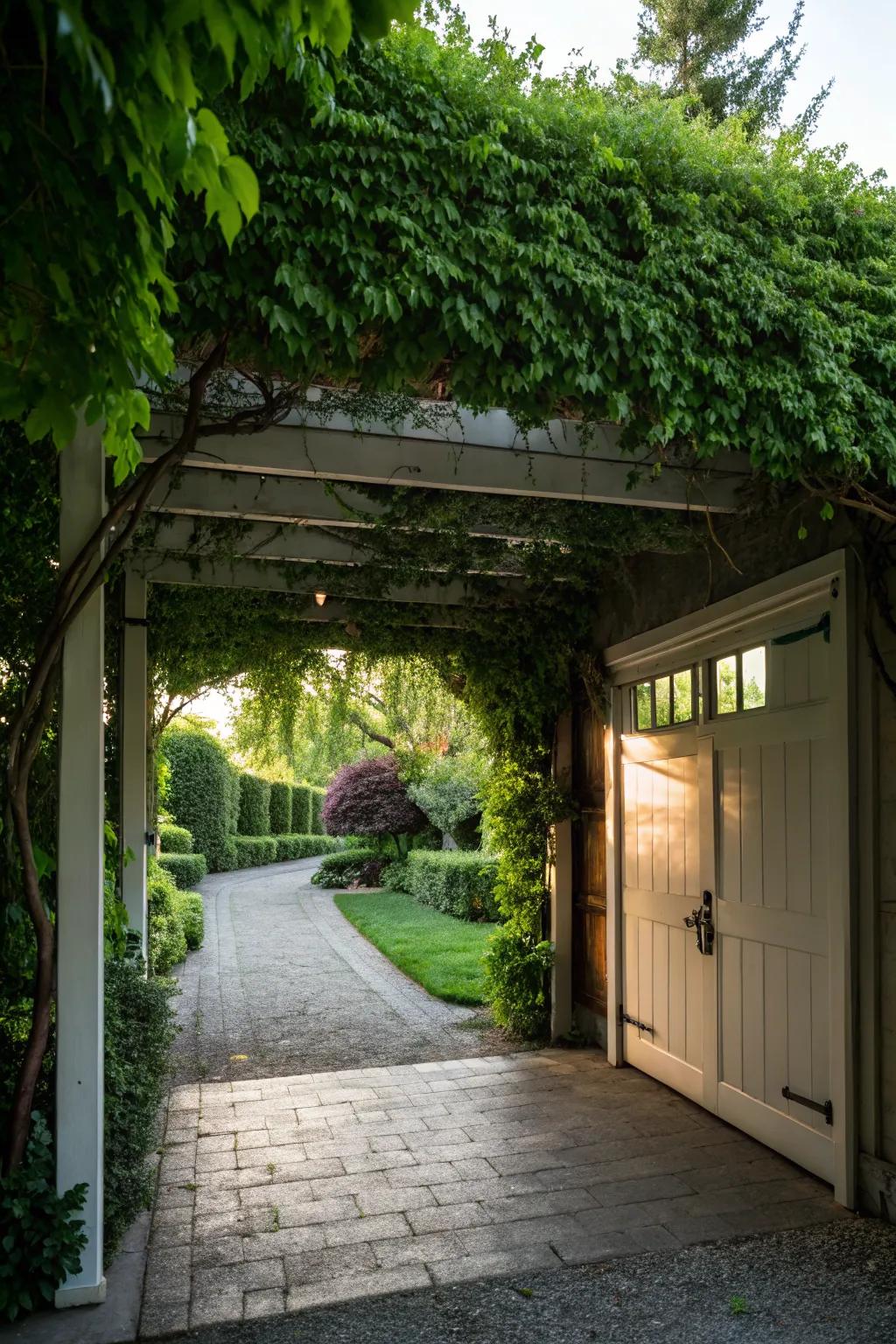 A green canopy pergola brings nature to your garage.