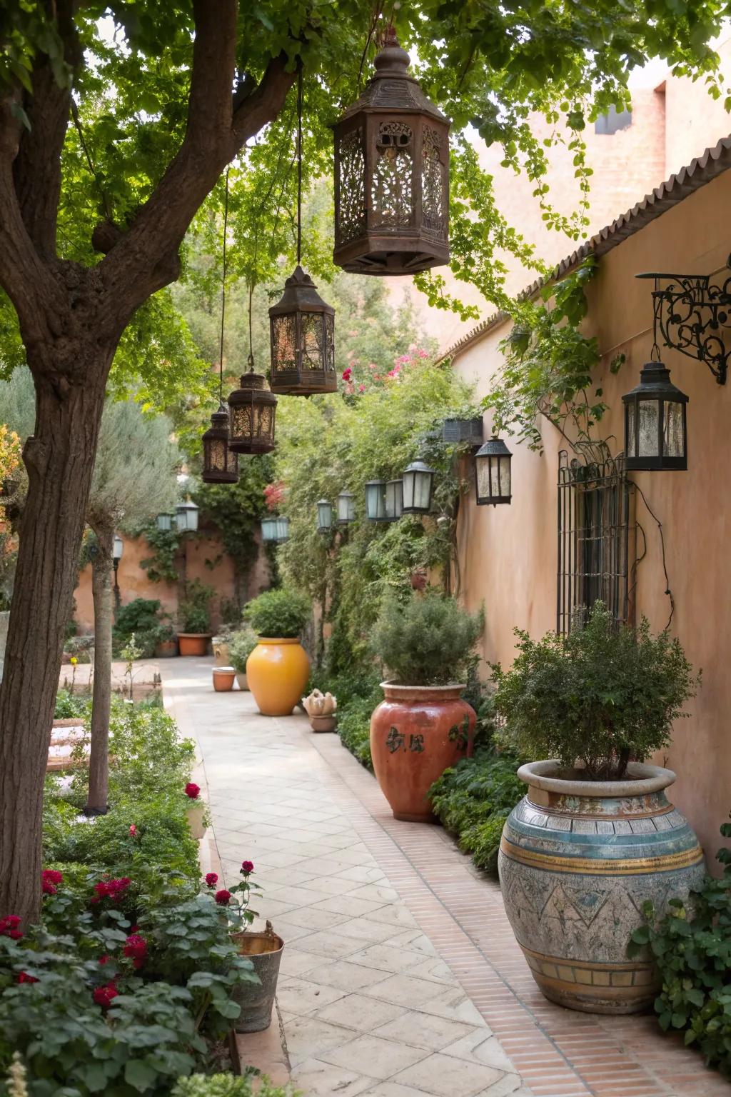 Decorative elements add charm to this garden courtyard.