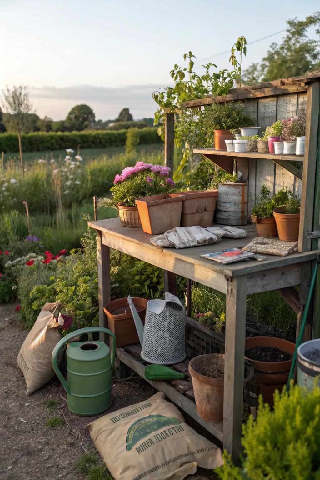 A tidy potting bench for all your planting needs
