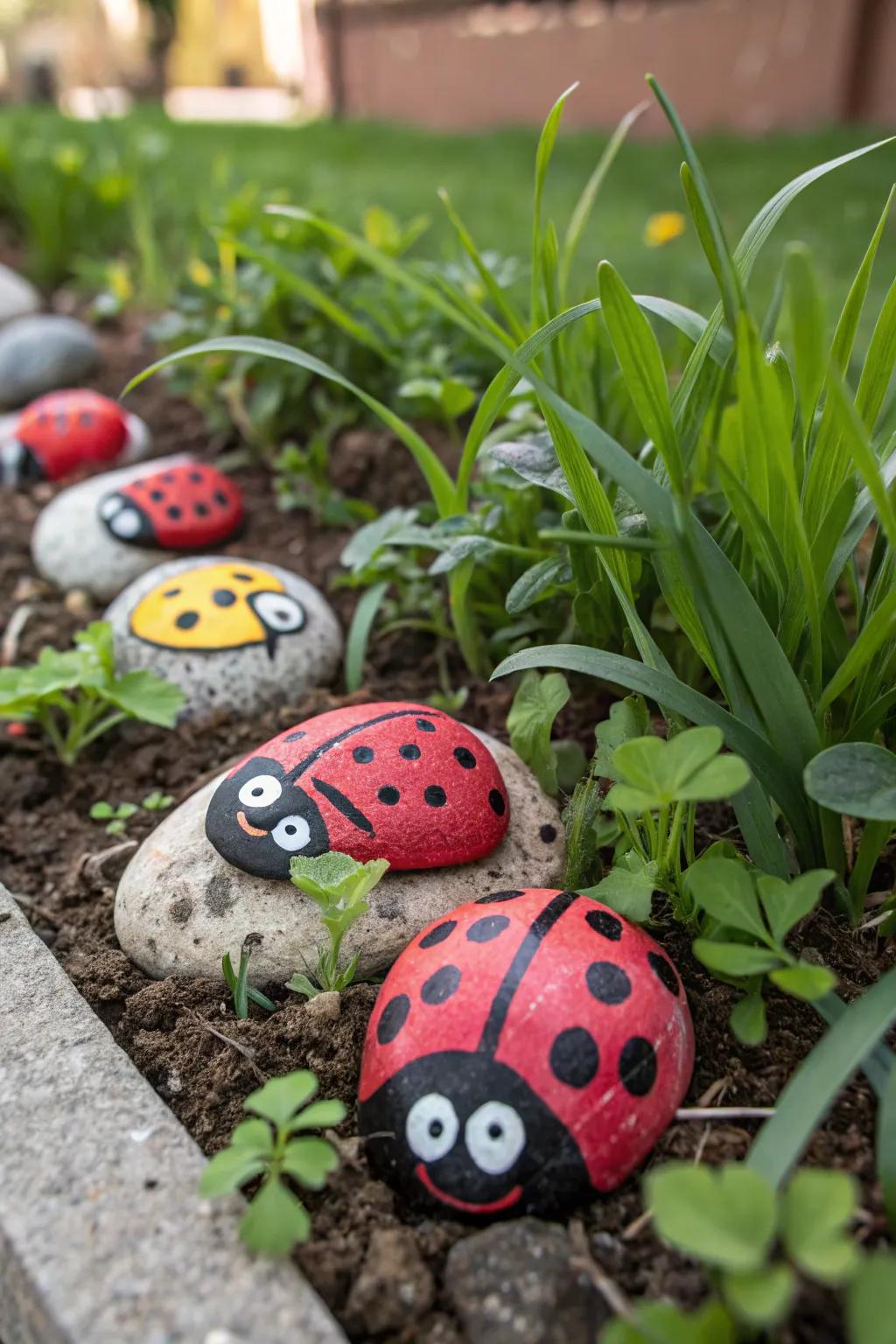 Add a whimsical touch with painted rock creatures.