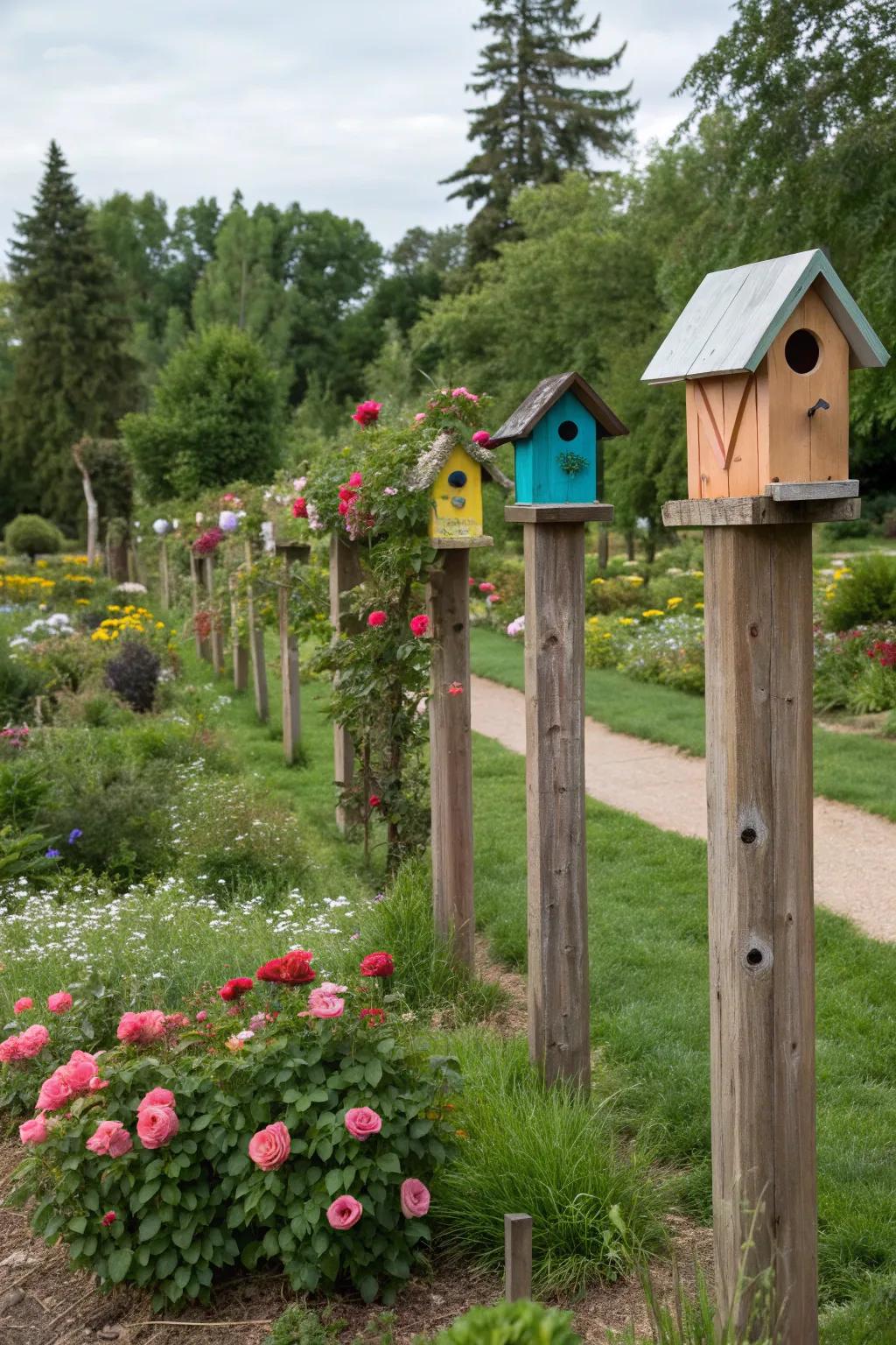 Welcome birds into your garden with these delightful birdhouse posts.