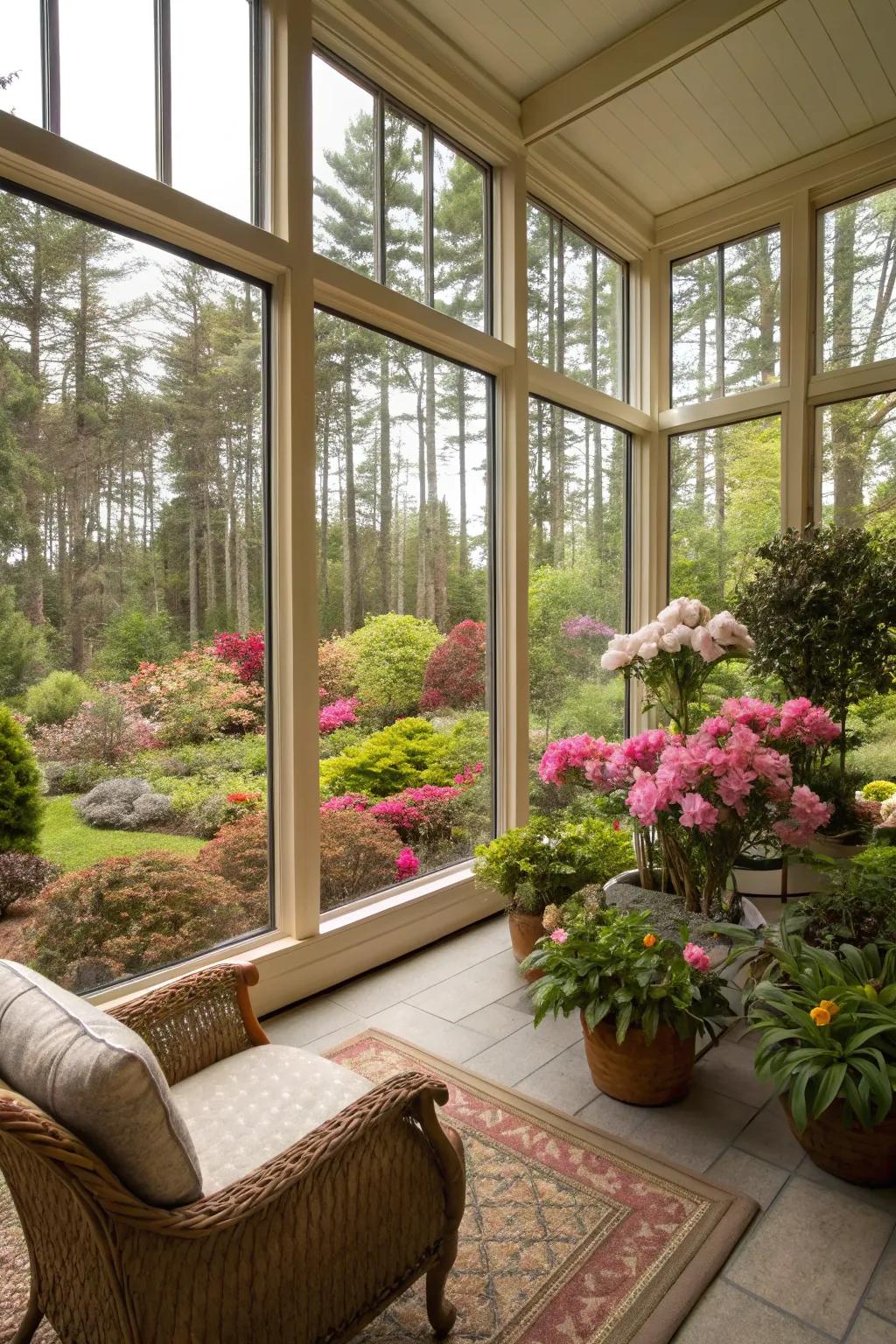 A bright garden room filled with natural light.