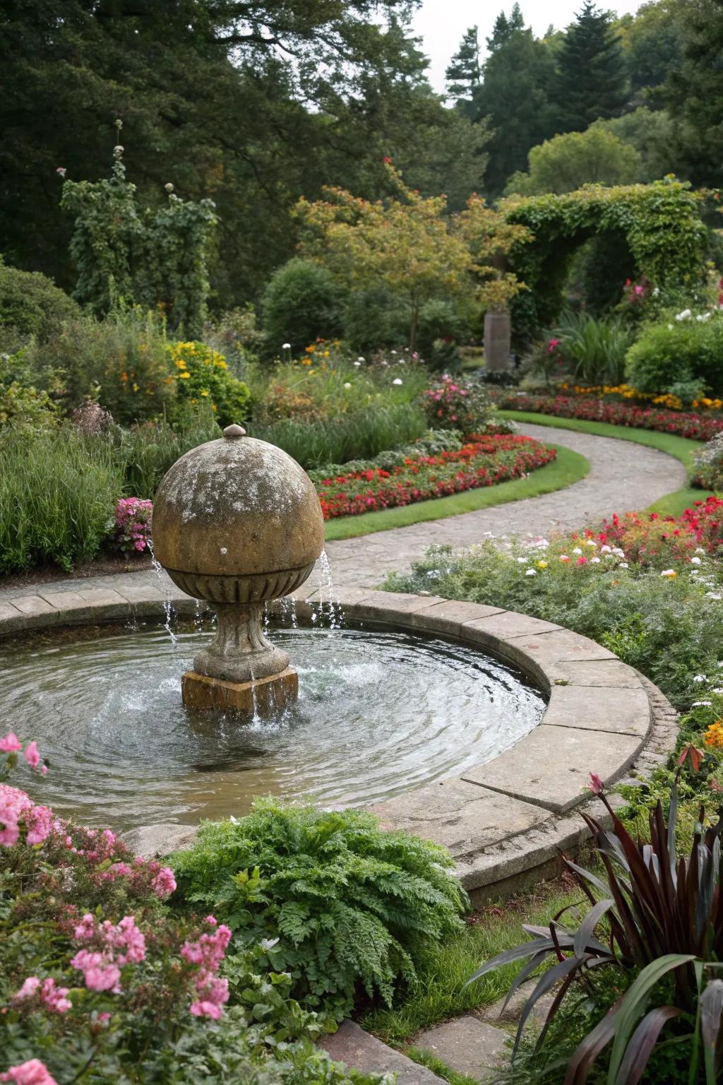 Spherical water features bring both visual and auditory delight.