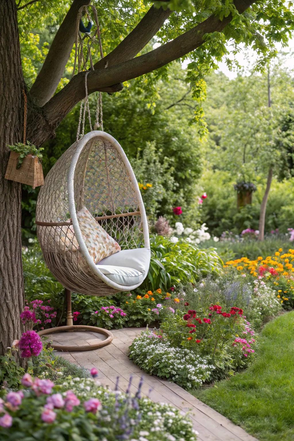 Swing away your worries in a cozy hanging egg chair.