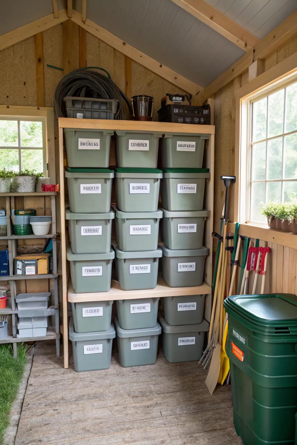 Stacked bins keep your smaller essentials organized and easy to find.