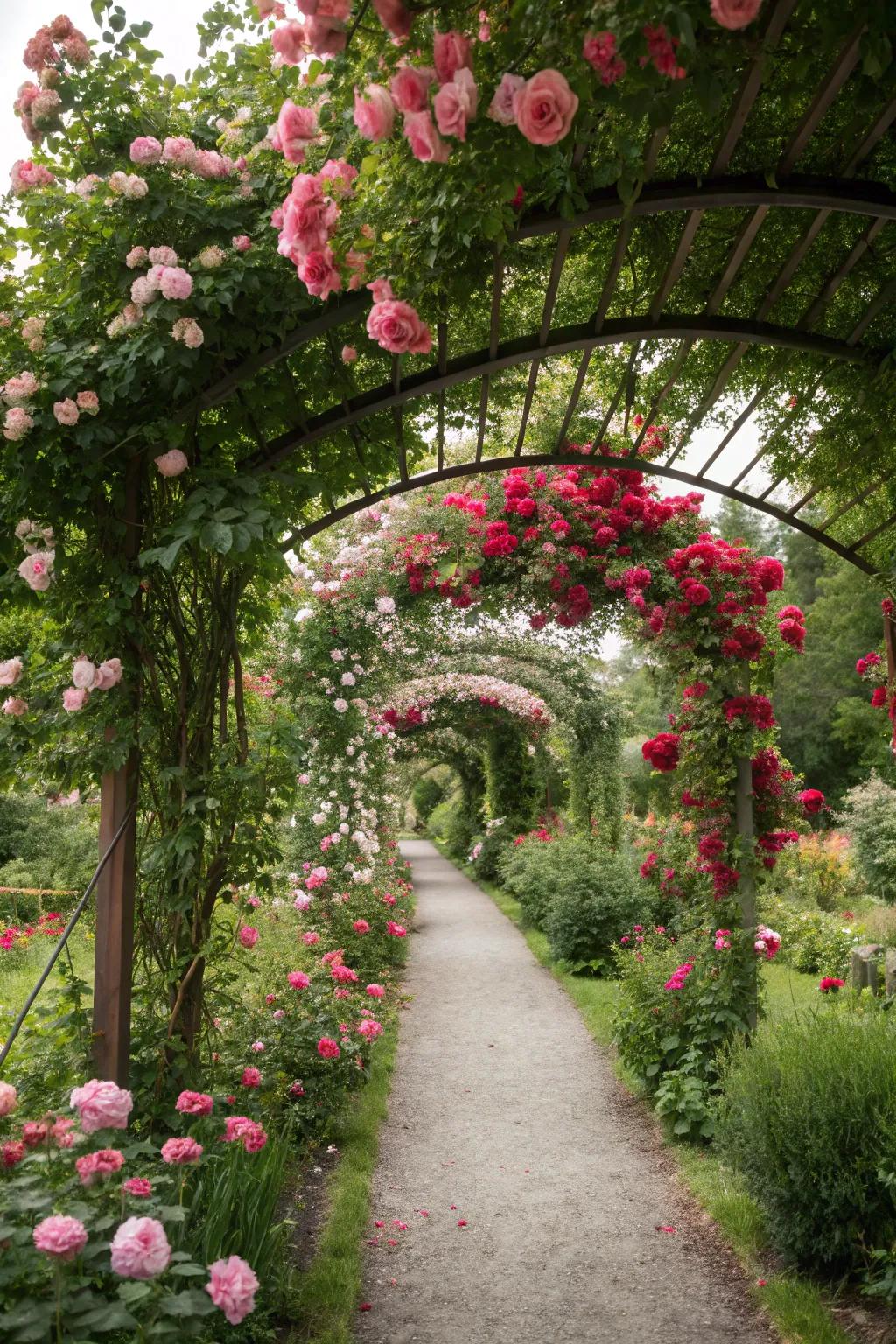 Arbors add both structure and beauty to garden paths.