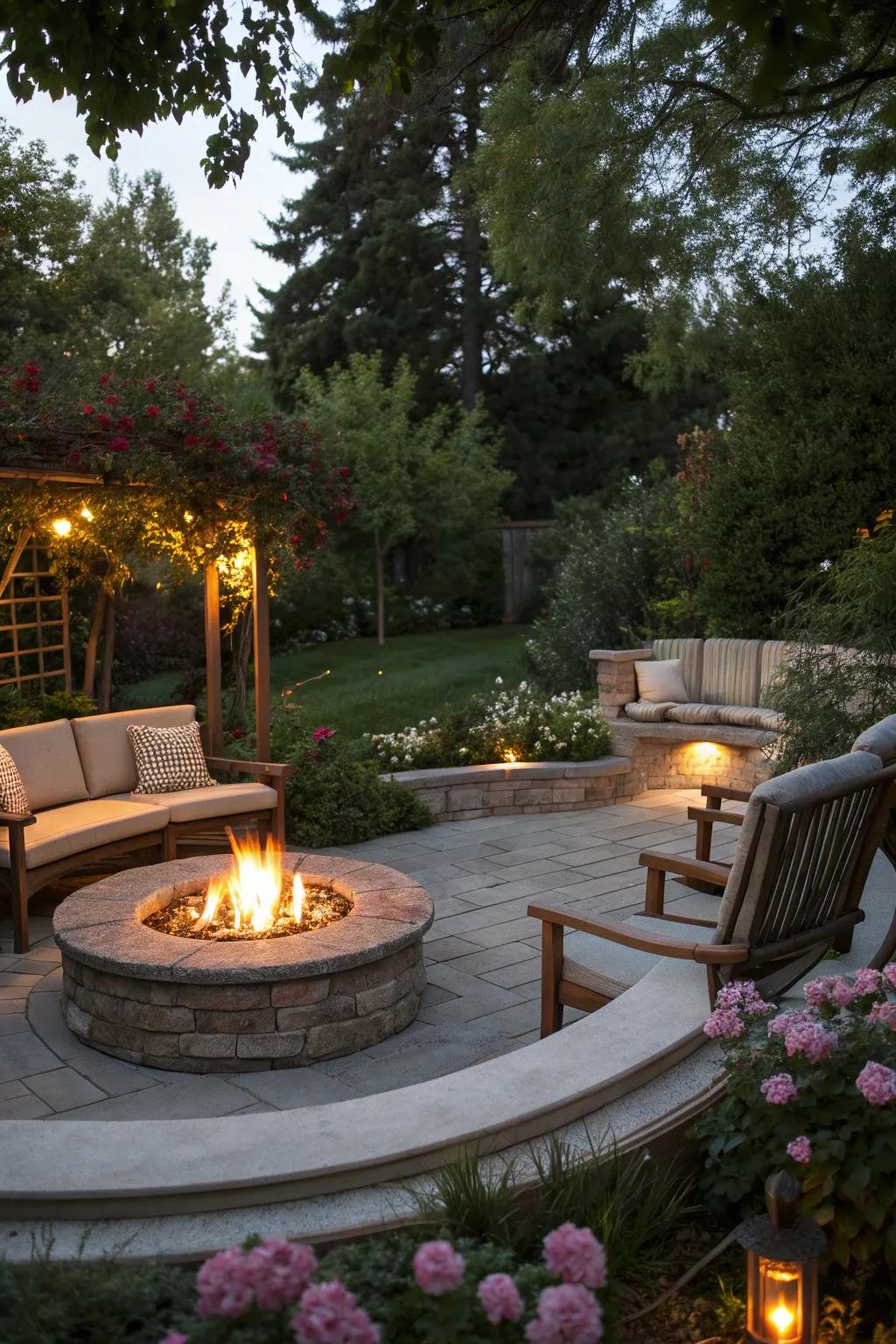 A fire pit adds warmth and a focal point to your garden.