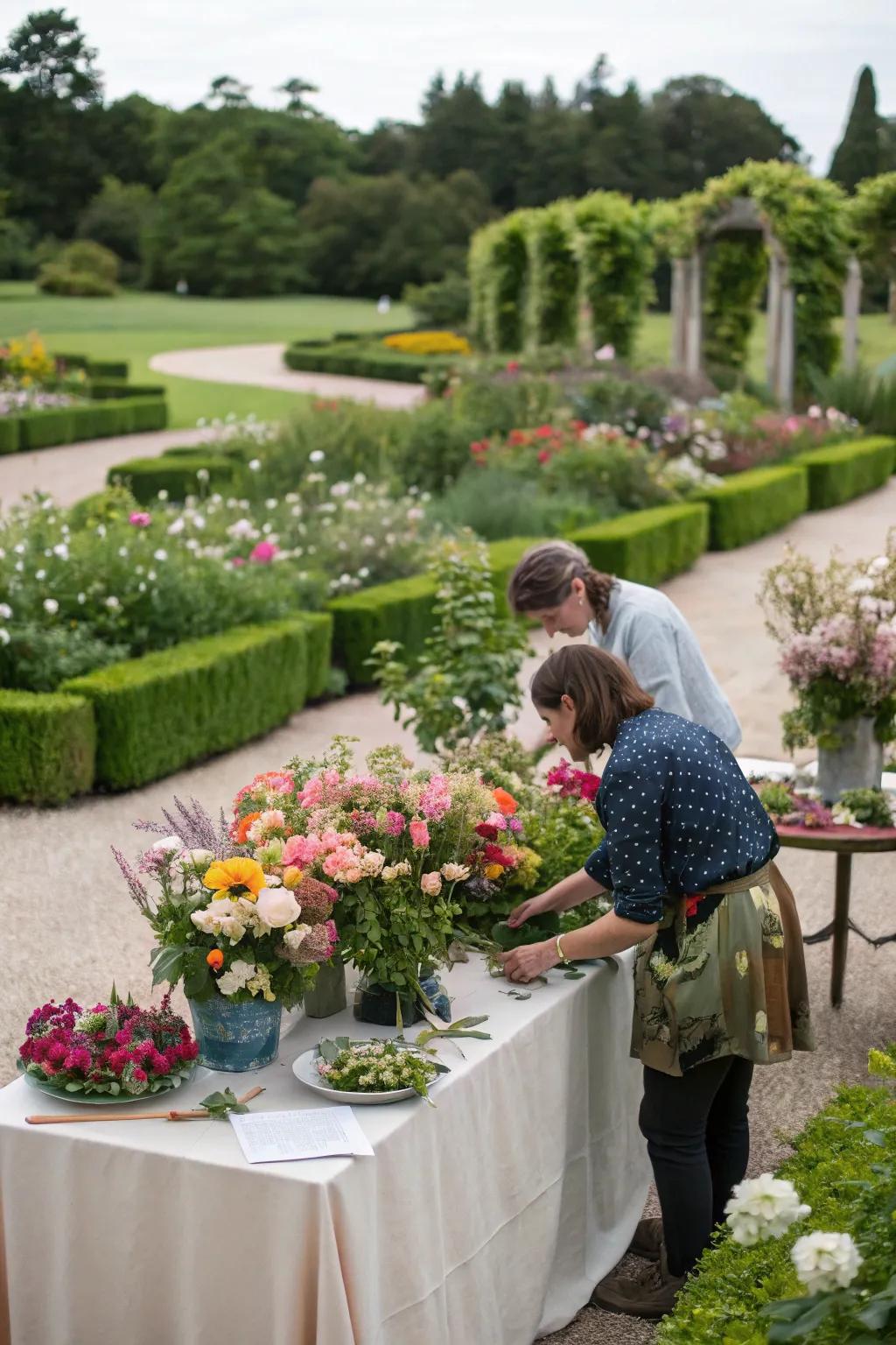 Guests enjoy creating personalized bouquets from a charming flower bar.