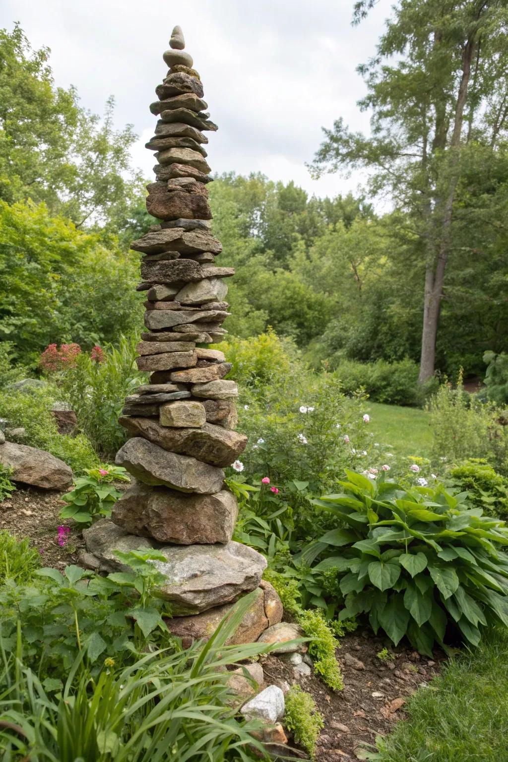 Nature-inspired totems integrate seamlessly with garden environments.