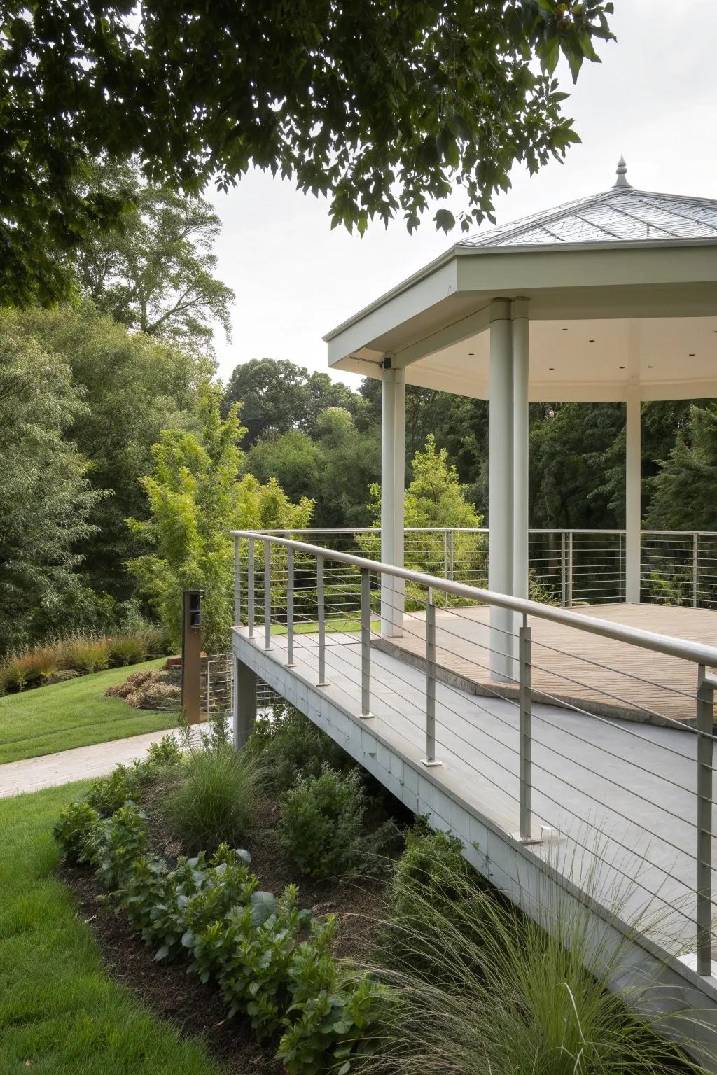 Modern cable railings offer sleek lines and unobstructed views.