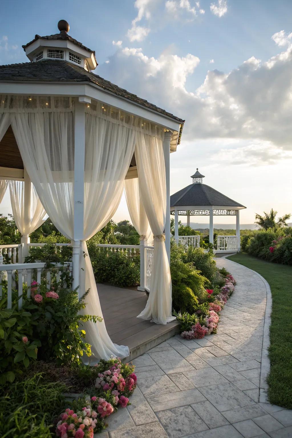 Curtain drapes offer elegance and flexibility.