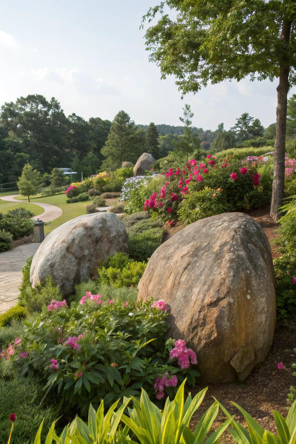 Rock features adding texture to a Georgia garden.