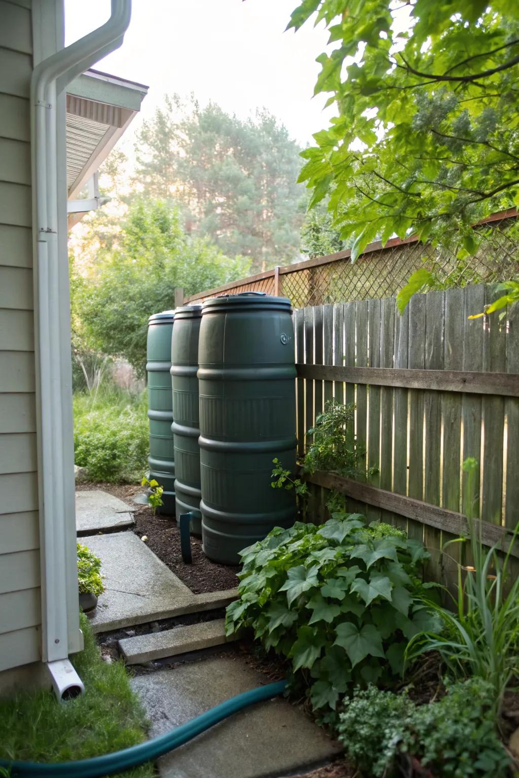 A space-saving stack of rain barrels, perfect for smaller gardens