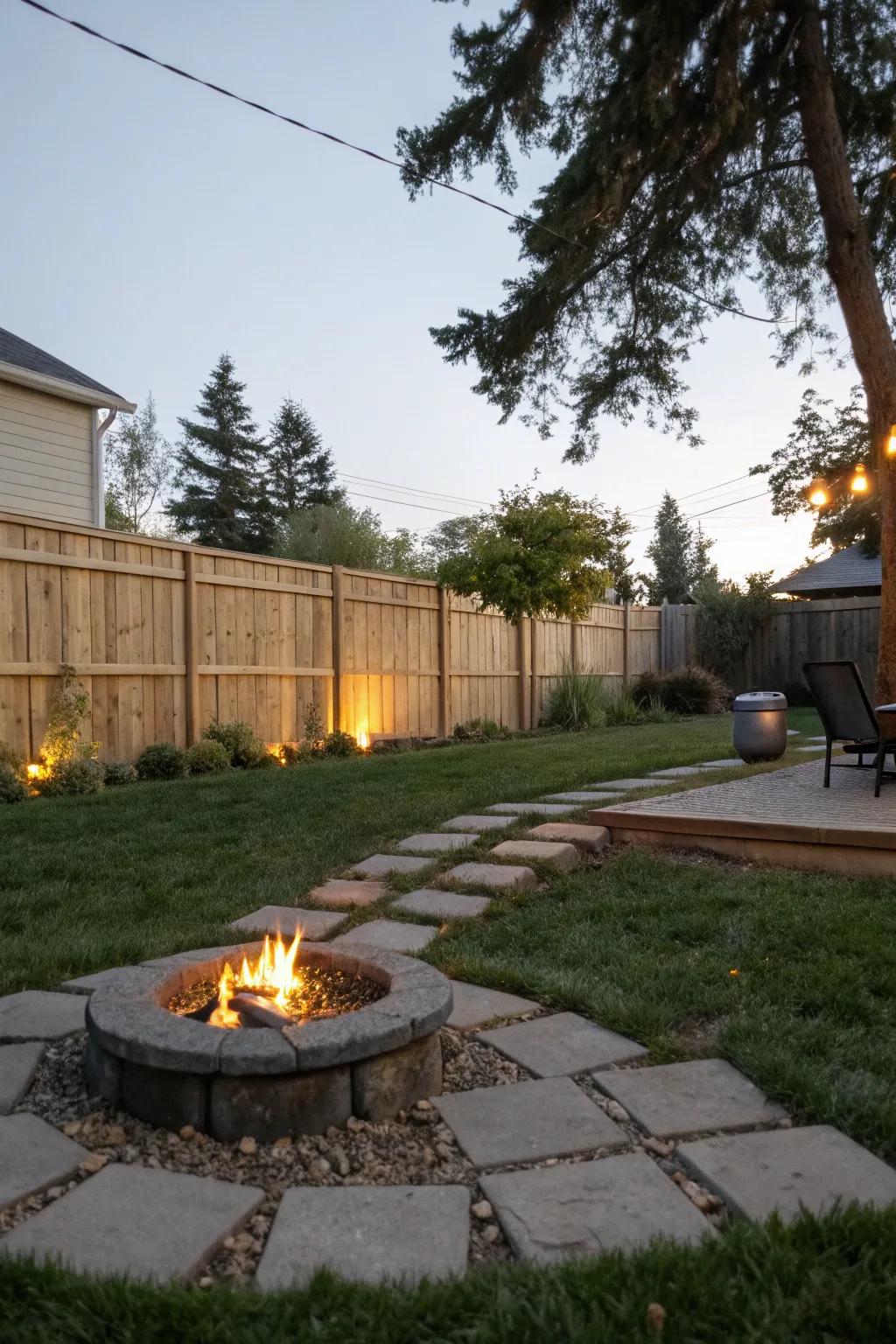 Blend safety and style with a grass and paver fire pit area.