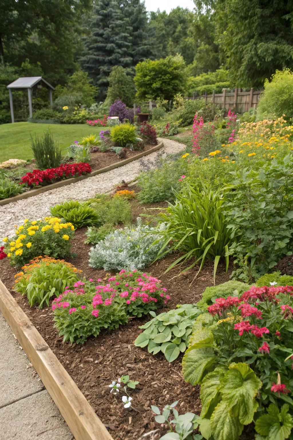 Mulch beds providing a nurturing home for plants.