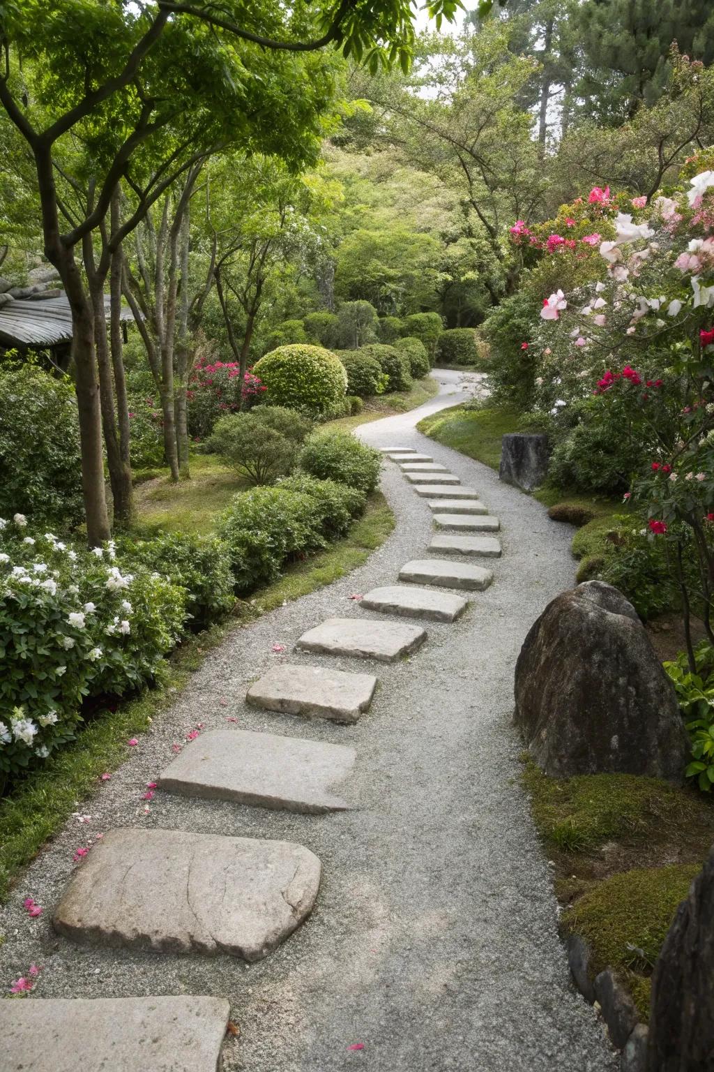 Stepping stones add texture and visual interest to this gravel path.
