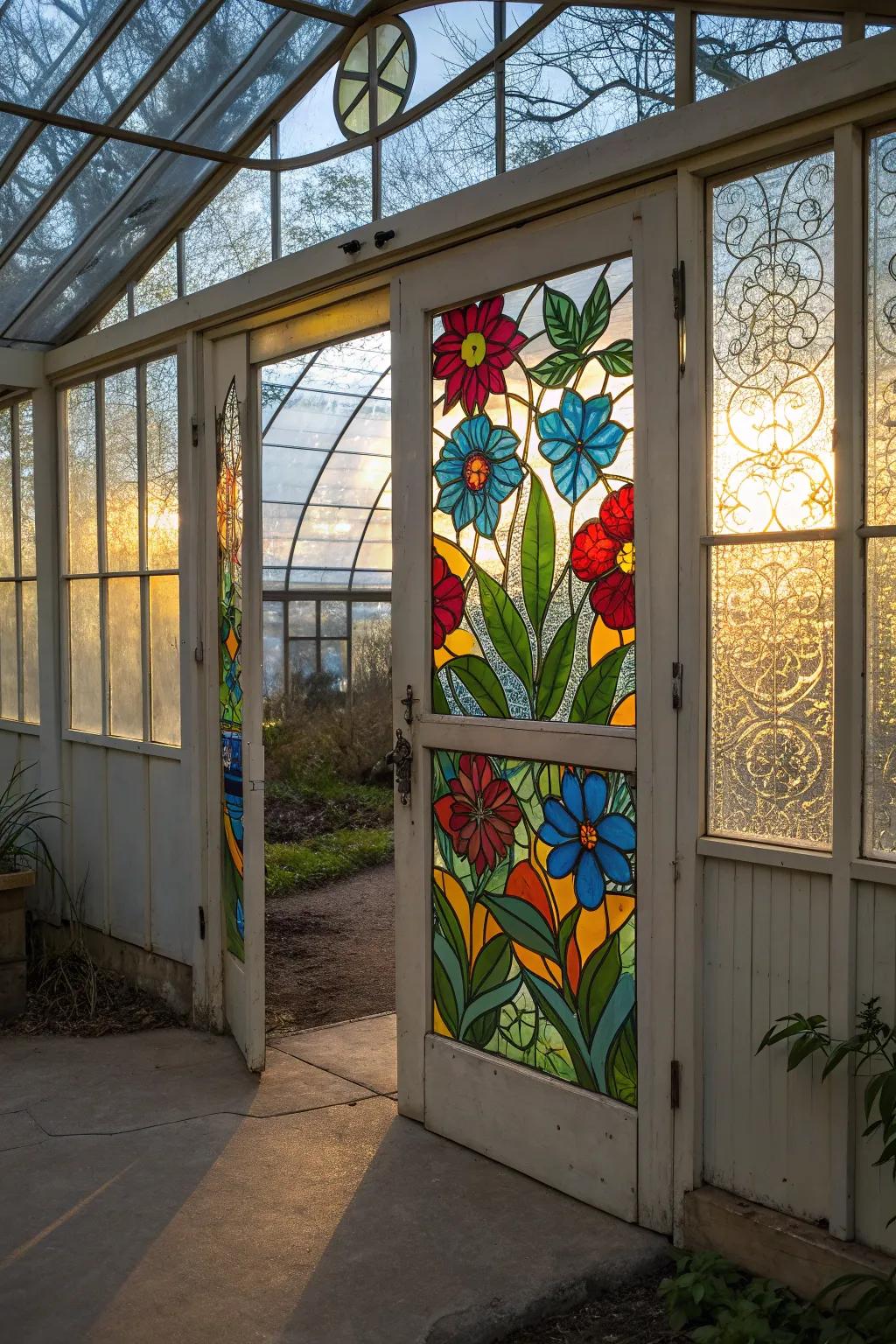 Bring a vintage flair with colorful stained glass doors.
