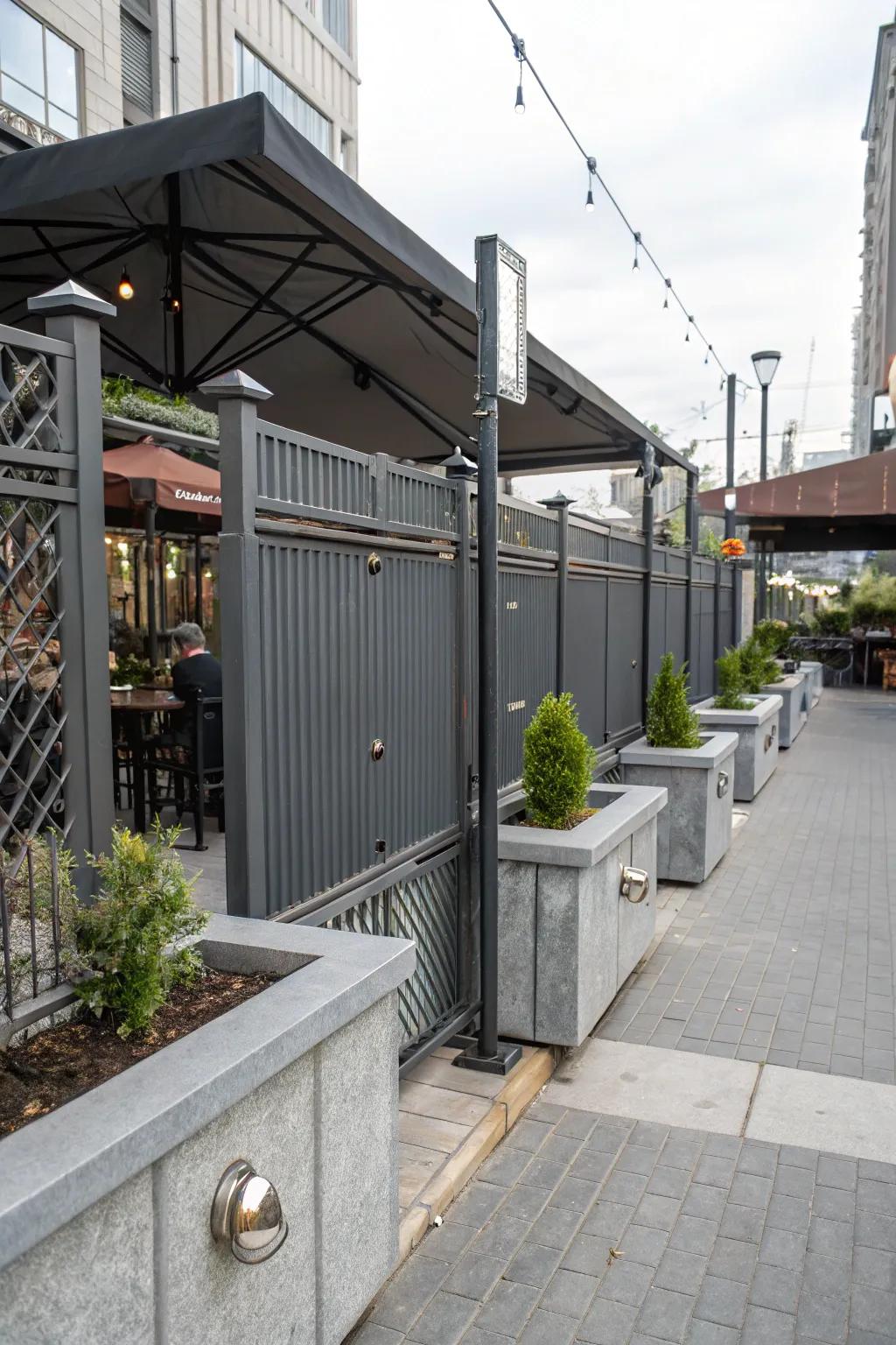 Achieve industrial chic with grey fences and raw materials.