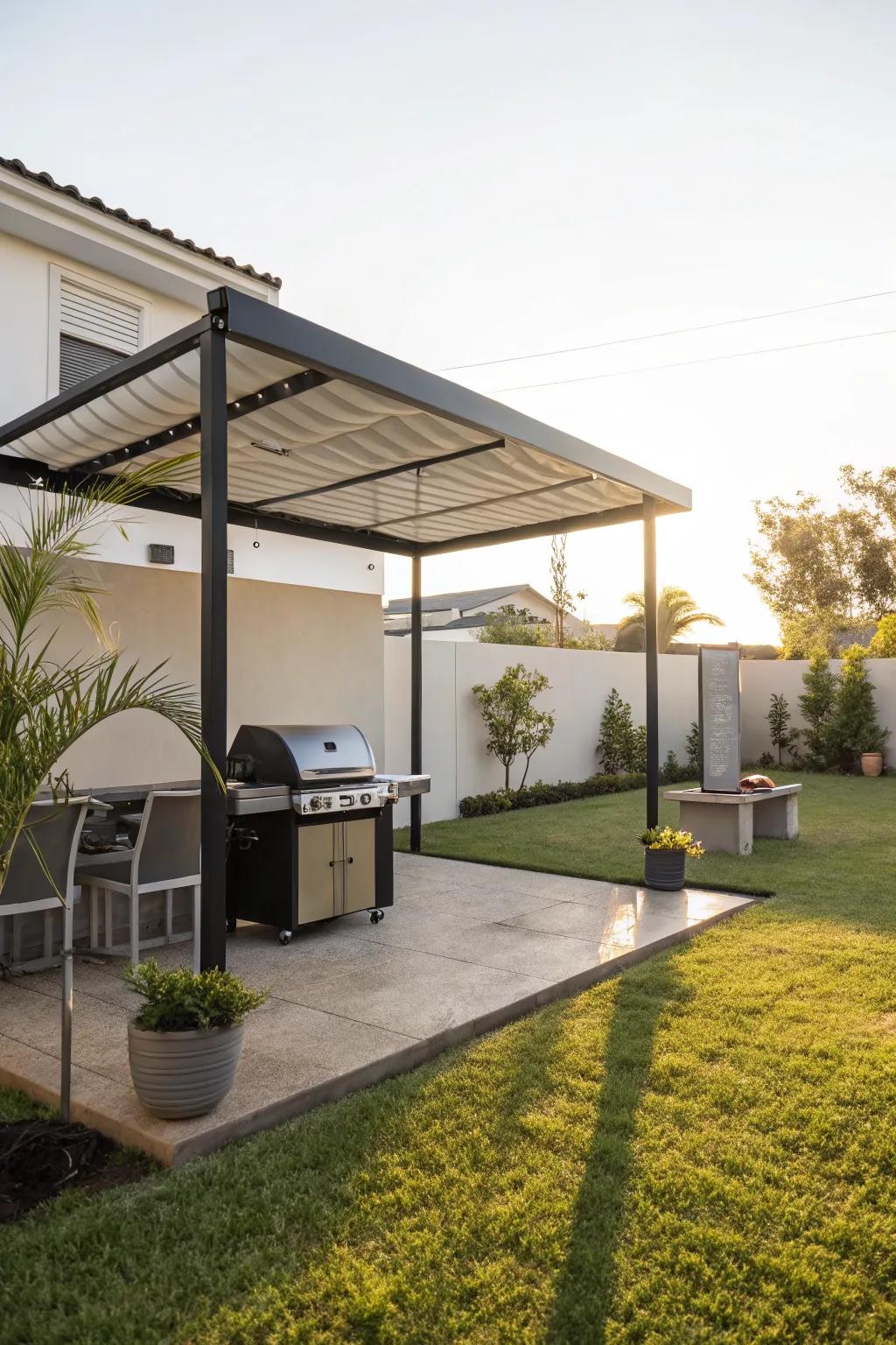 Enjoy the freedom of an open-air grill canopy.