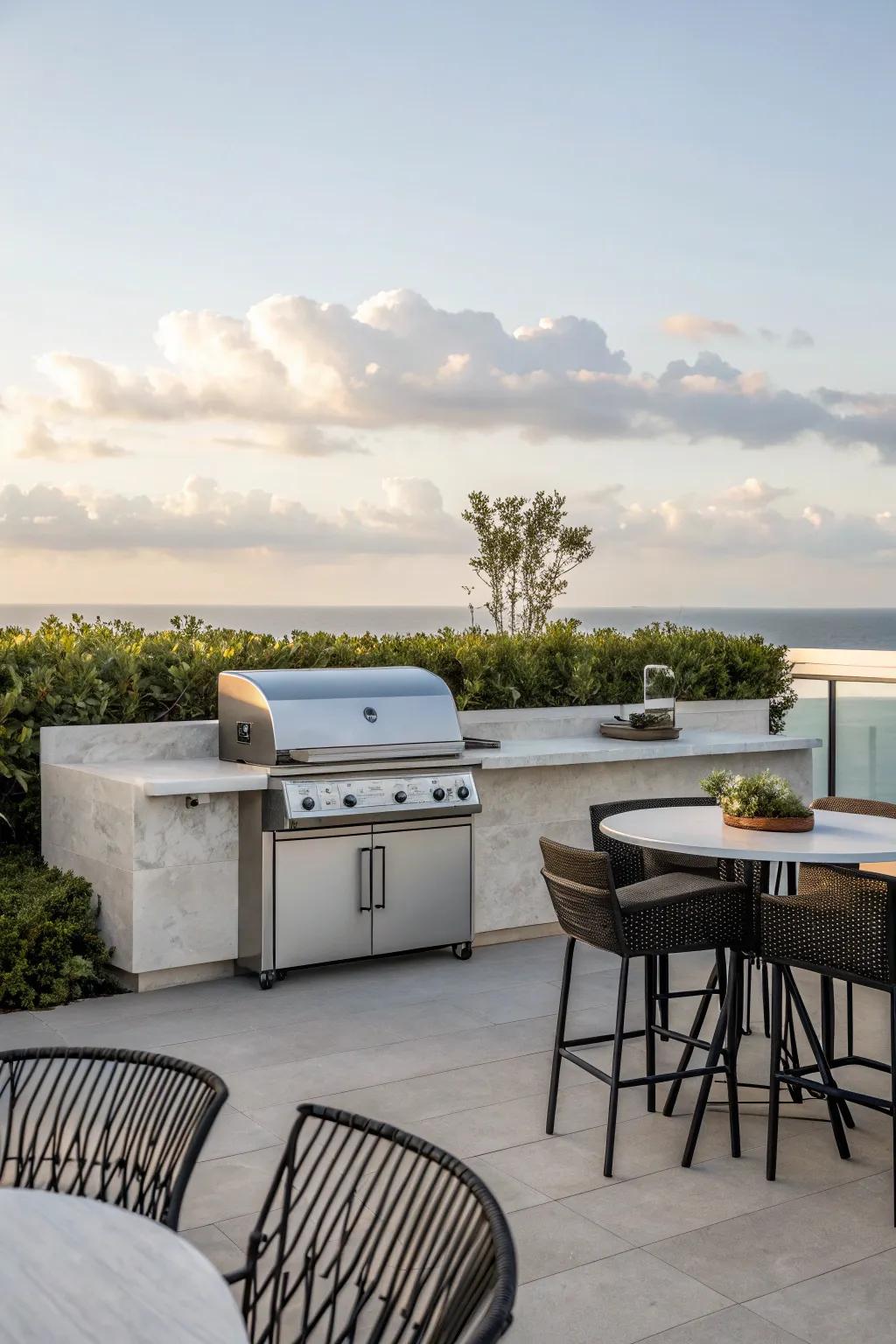 A modern and minimalist grill station with clean lines.