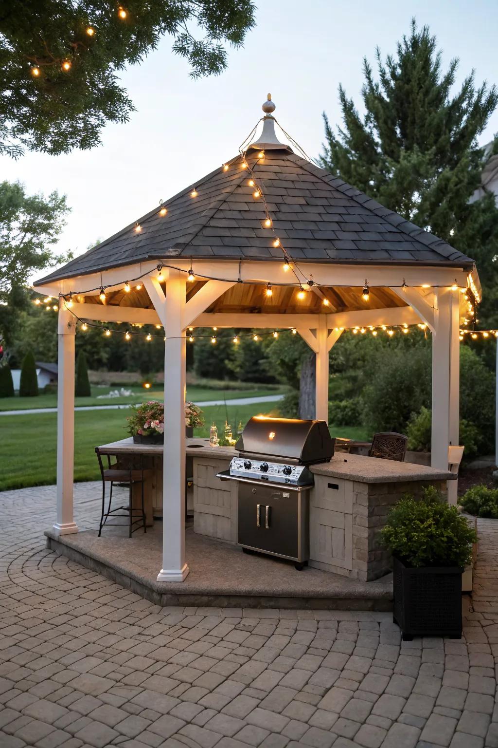 A gazebo provides a charming and functional shelter for your grill.
