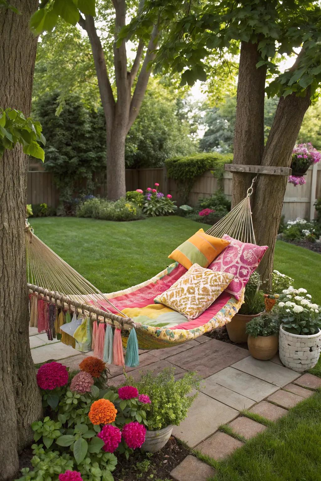 Soft cushions and throws make your hammock extra inviting.