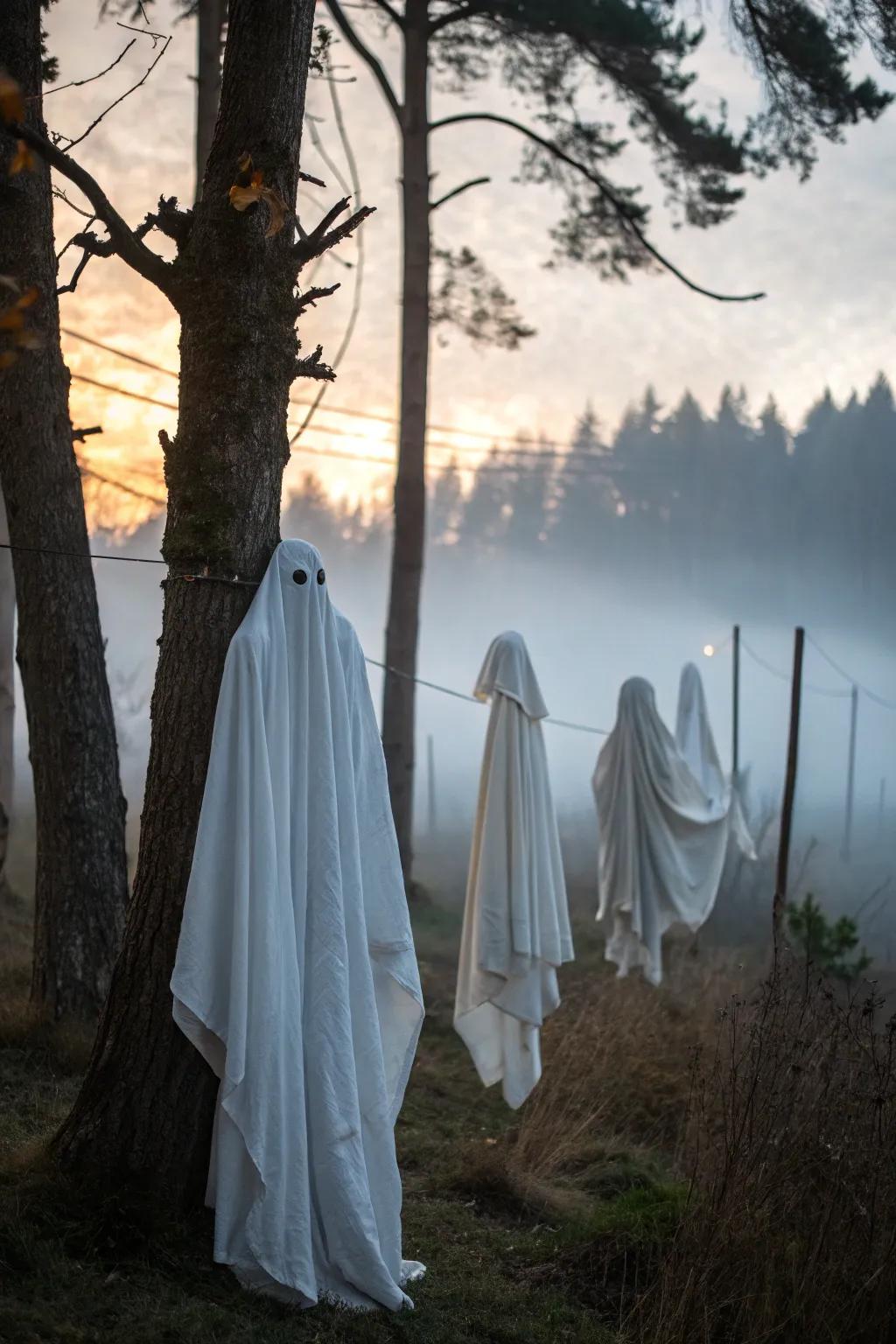 Ghostly figures add a chilling presence to your haunted yard.