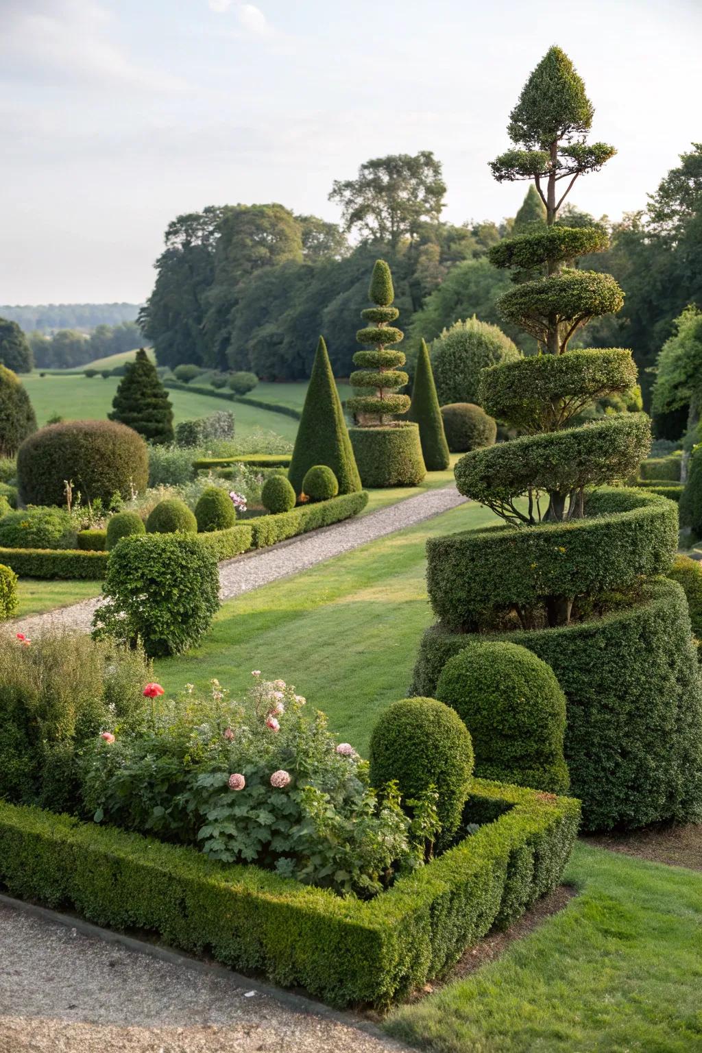 Topiary artistry turns hedges into garden masterpieces.