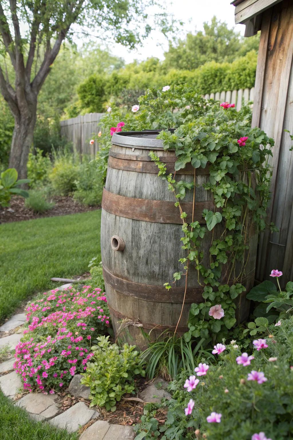 Rustic wine barrels make charming covers for septic tank lids, adding a vintage feel.