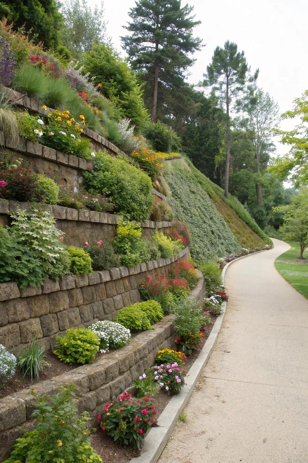 Multi-tiered walls add layers of interest and planting opportunities.