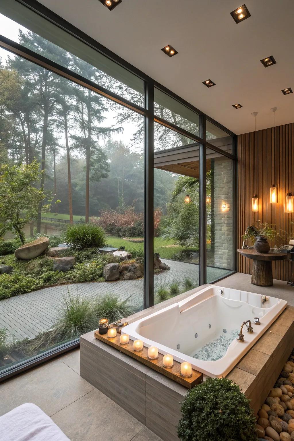 Glass features create an open and inviting atmosphere in your home spa.