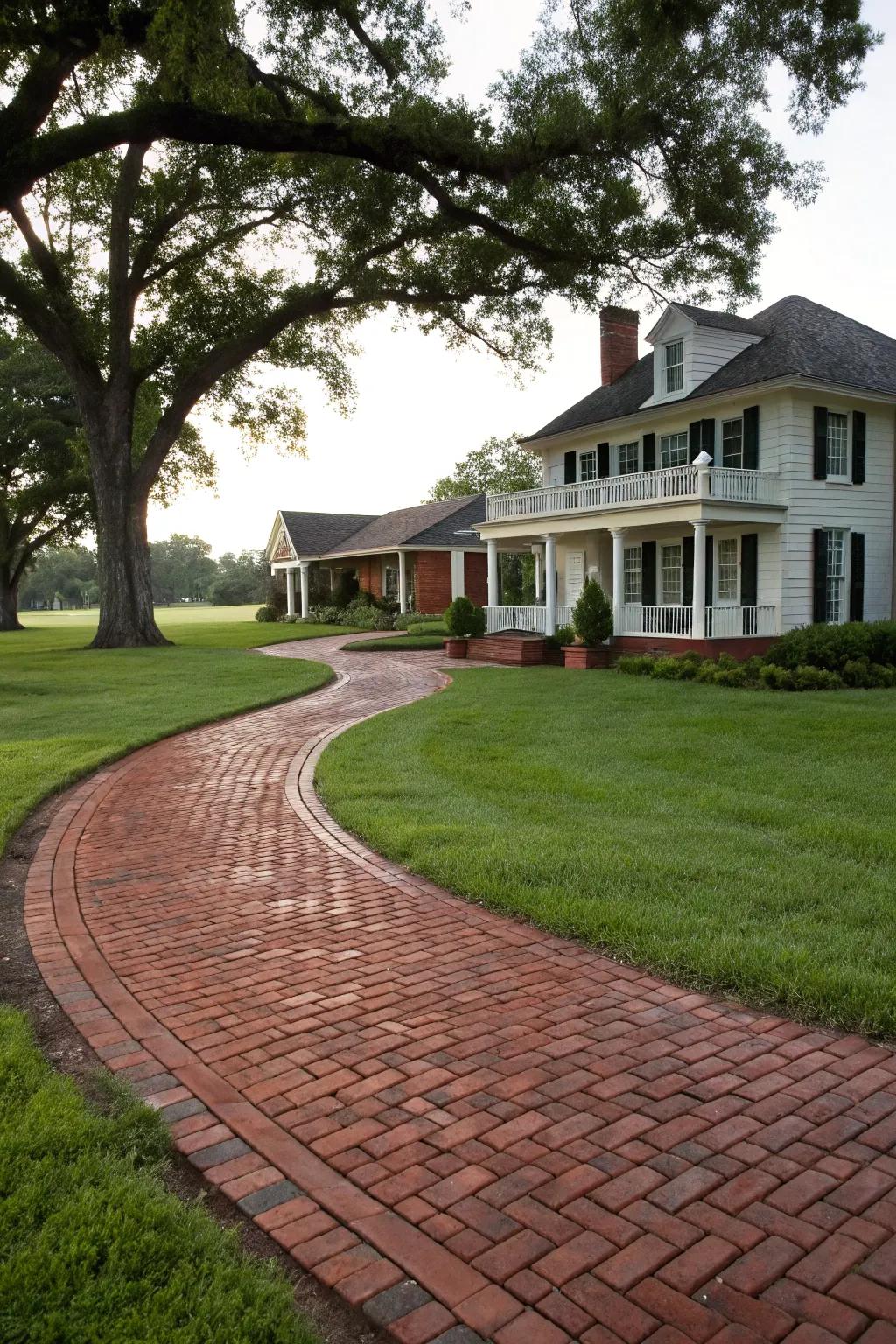 Classic elegance with a red brick horseshoe driveway.