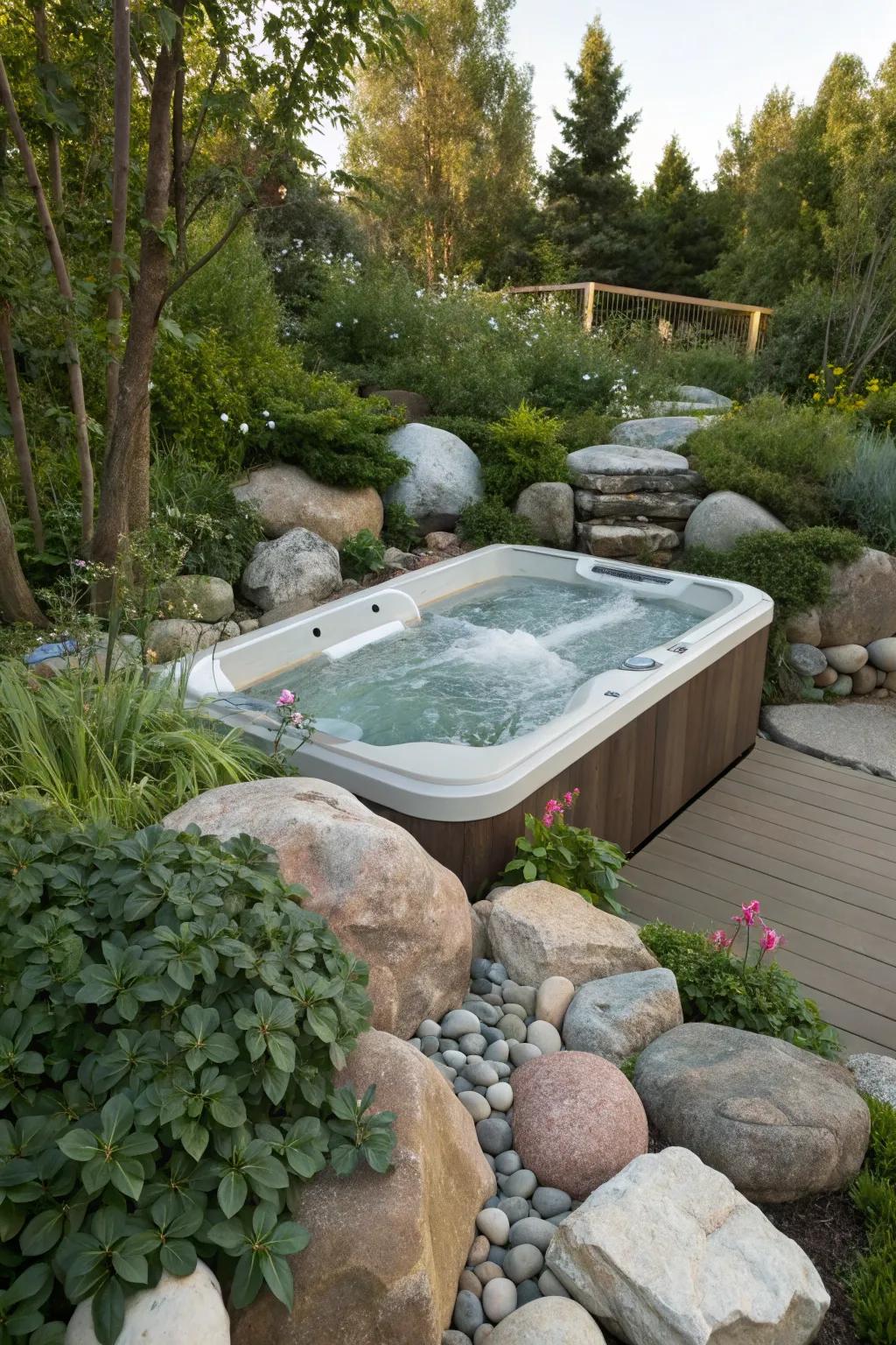 Natural stone elements create a harmonious connection with nature.