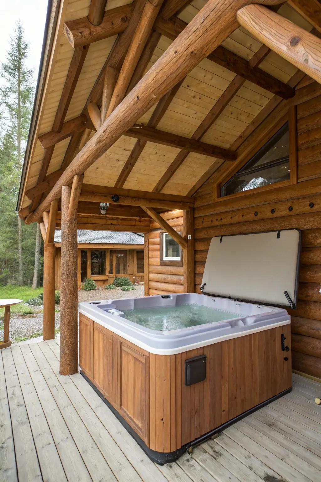 Create a cozy retreat with a rustic cabin-style cover.