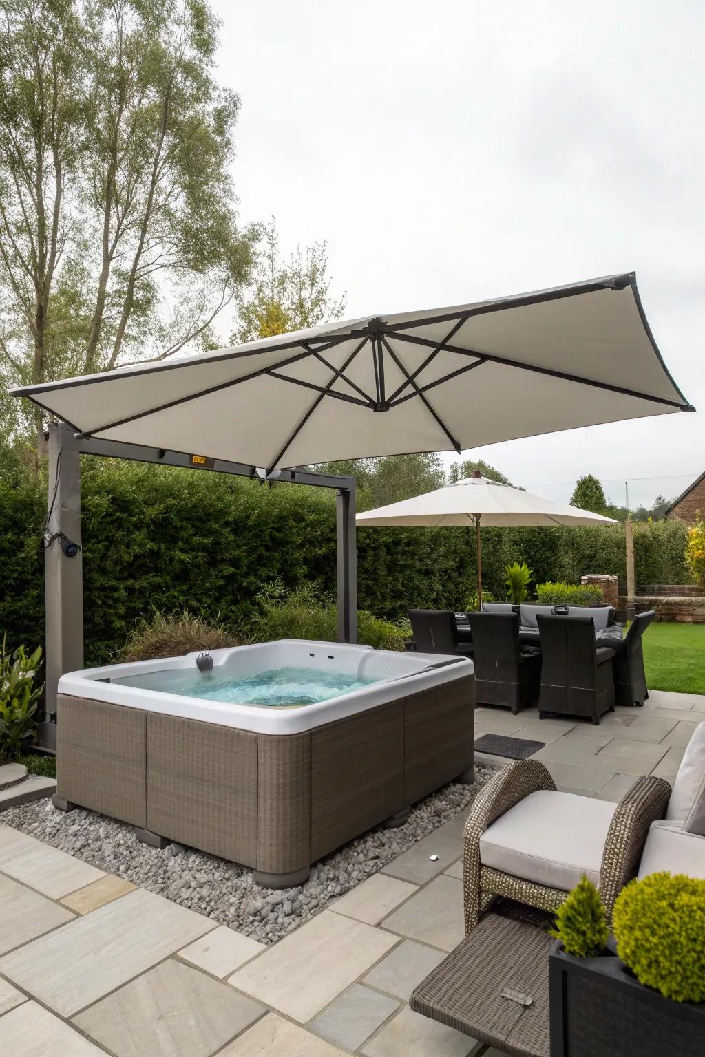 Rectangular umbrellas provide sleek and extensive coverage.