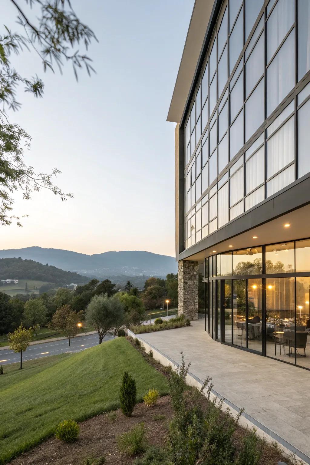 Glass facades offer inviting views and natural light.